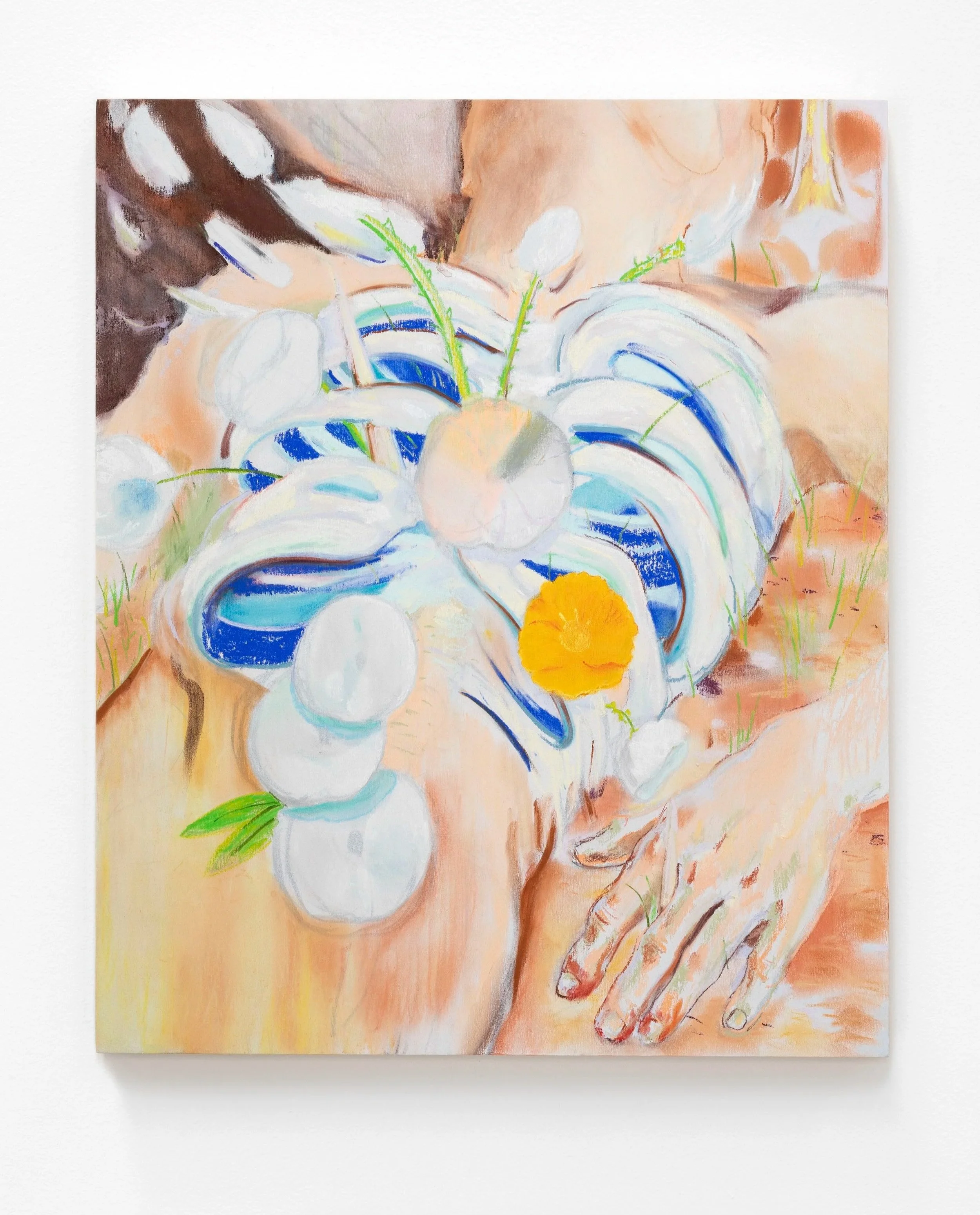 Blades like petals, 2023, pastel and watercolour on board, 60 x 50cm