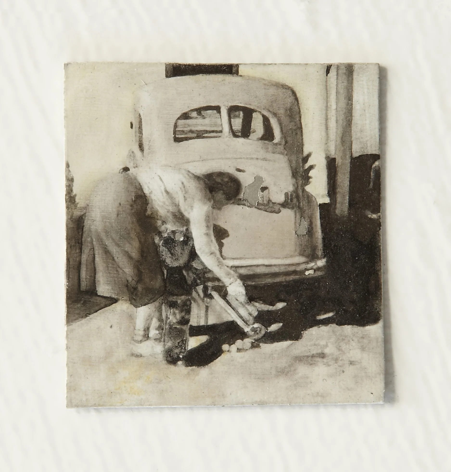 Artist's Personal Collection Untitled #11, 2013,
pastel and liquid pencil on primed zinc plate,
4 x 4.4 cm