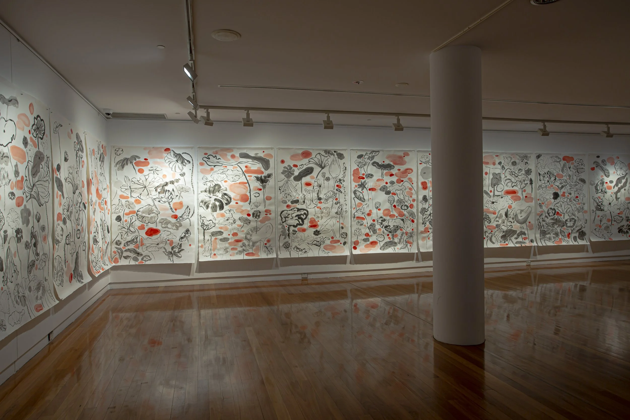 Nothing to Forgive, 2023, (Installation view) Jess Bradford & Louise Zhang, ink and acrylic on paper, approx. 2 x 15.4M 