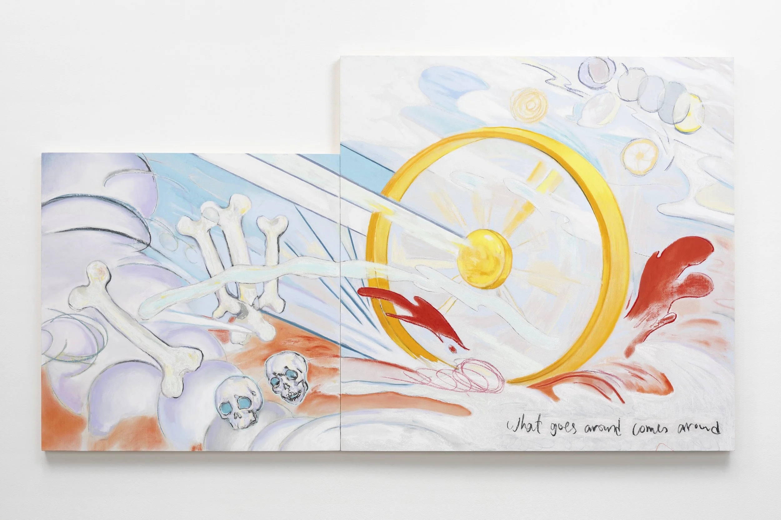 What goes around and comes around, 2023, pastel on board, 80 x 140cm