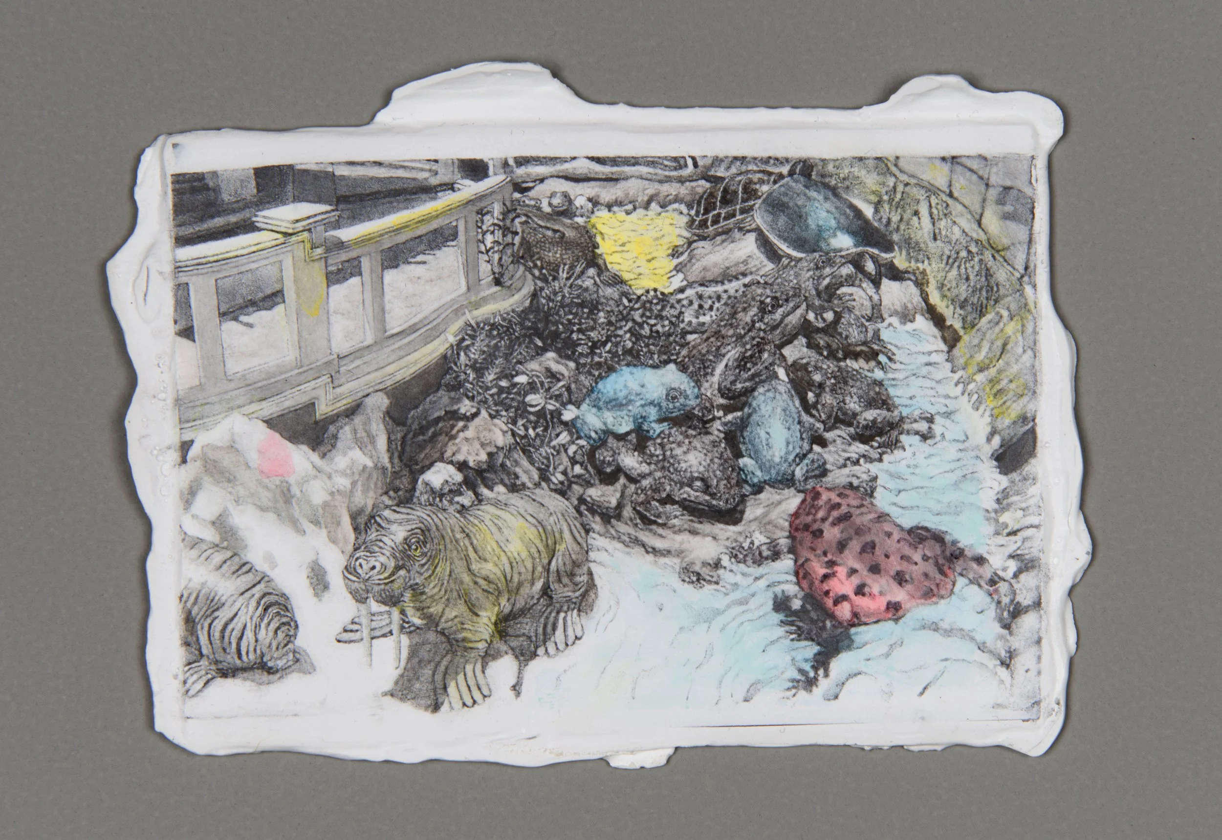 Haw Par Villa #11 (A Dream of Water), 2022, pastel and liquid pencil on primed zinc plate, 6.5 x 9 cm