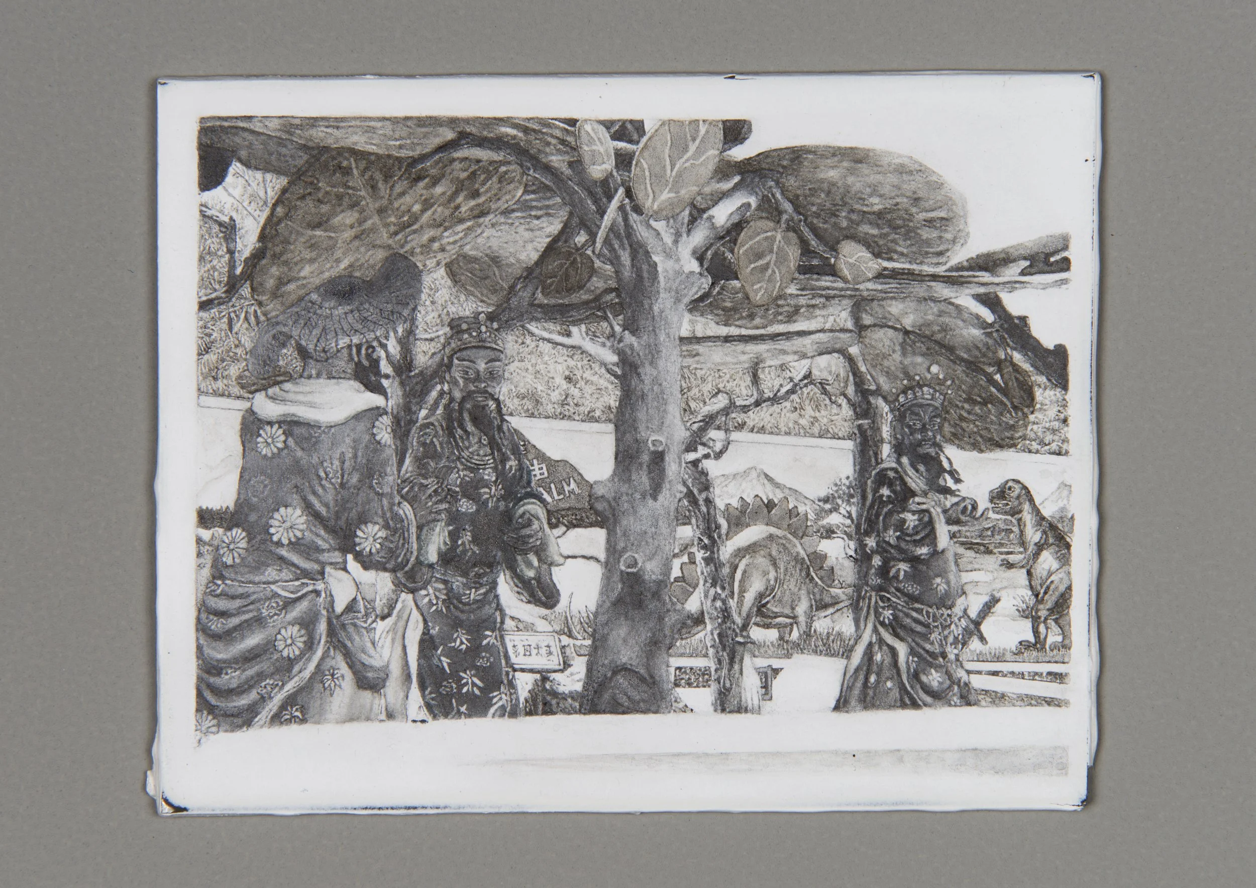 Haw Par Villa #9 (Here For All of Time), 2022,  pastel and liquid pencil on primed aluminium plate, approx. 7 x 8.8cm