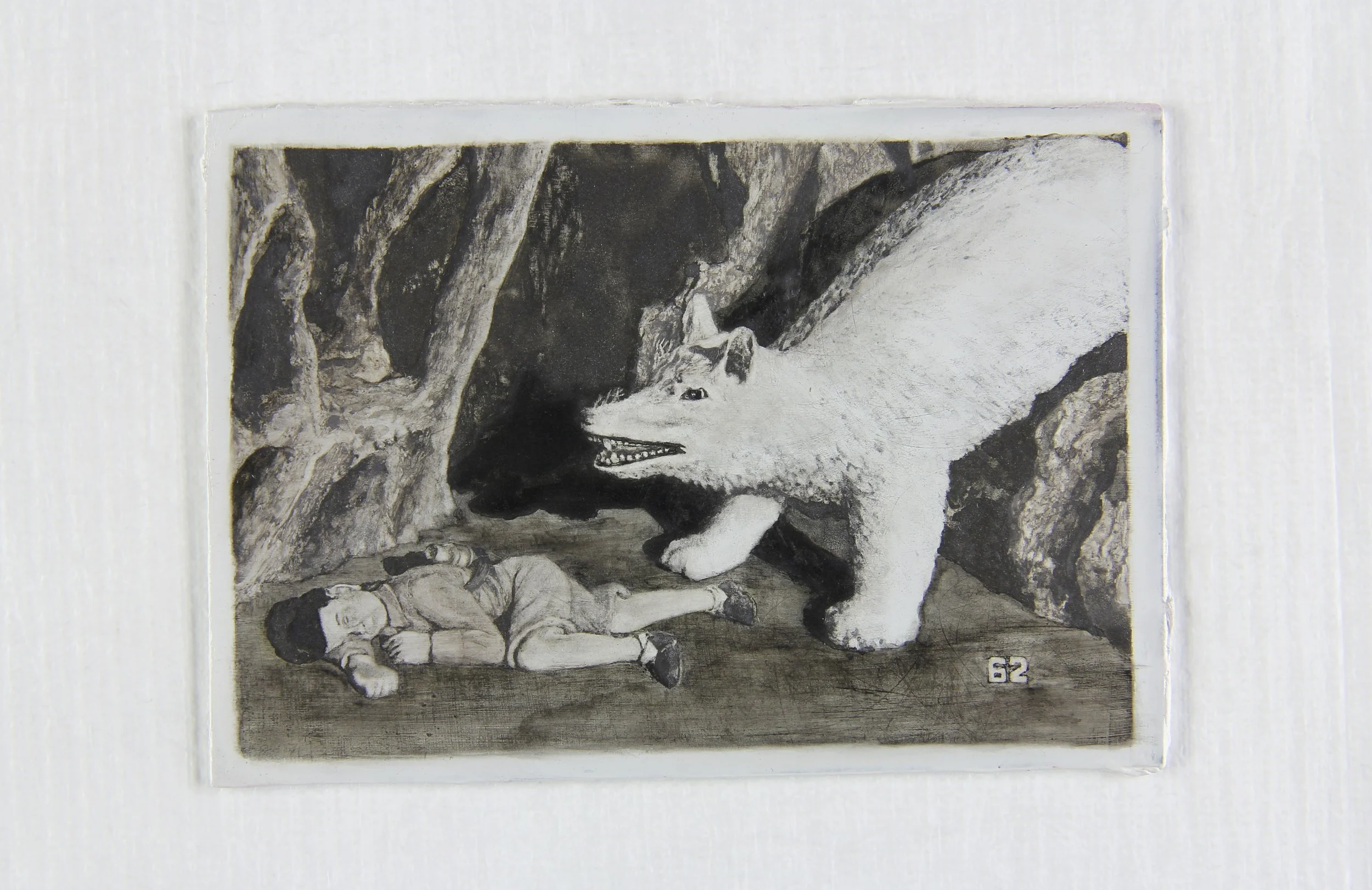 Haw Par Villa #2 (Friendship bear), 2014, pastel and liquid pencil on primed zinc plate, 6.3 x 8.8 cm