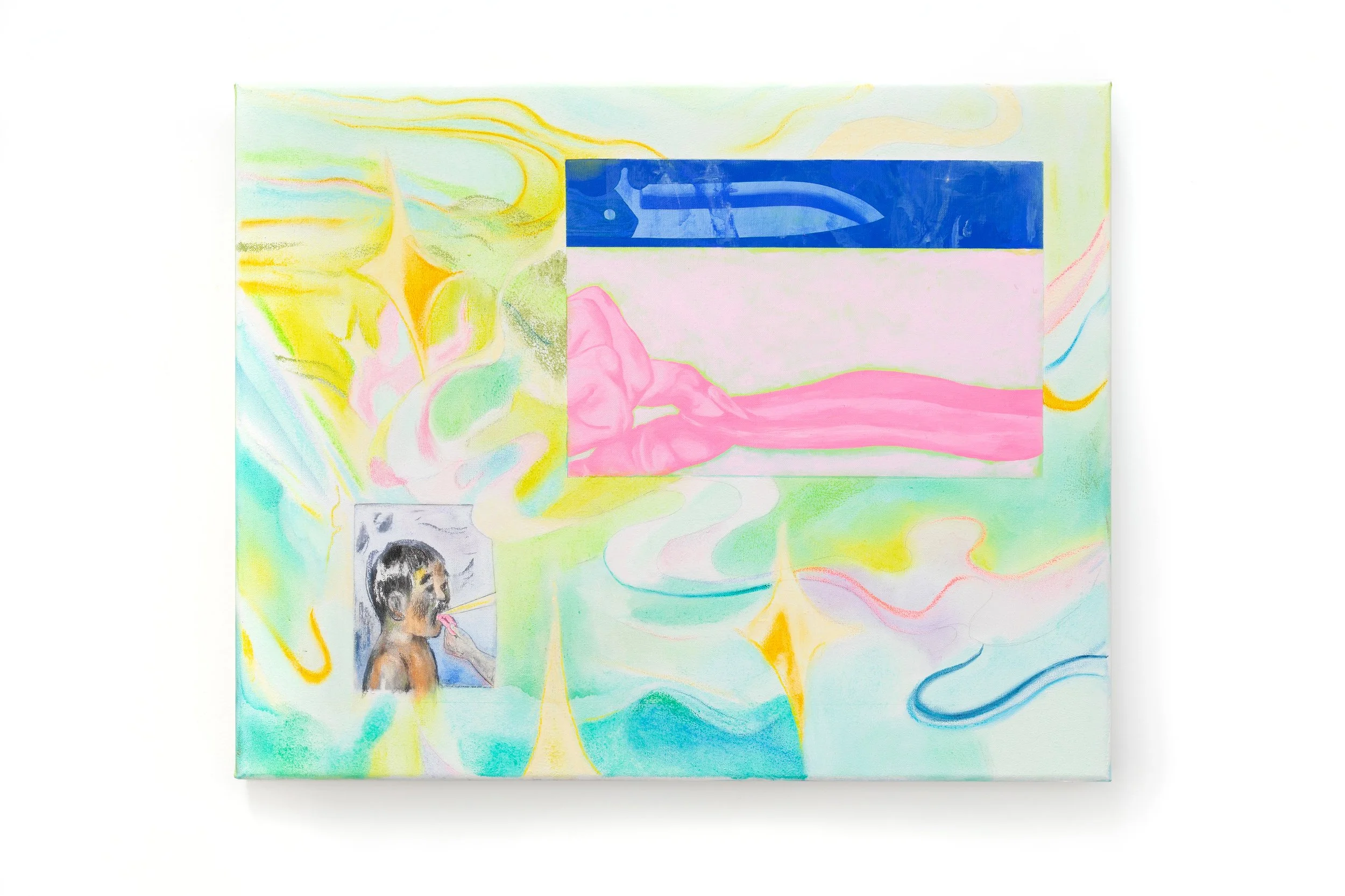 Words straight out of my mouth, 2023, Jess Bradford & Louise Zhang, pastel and acrylic on linen, 41 x 51cm
