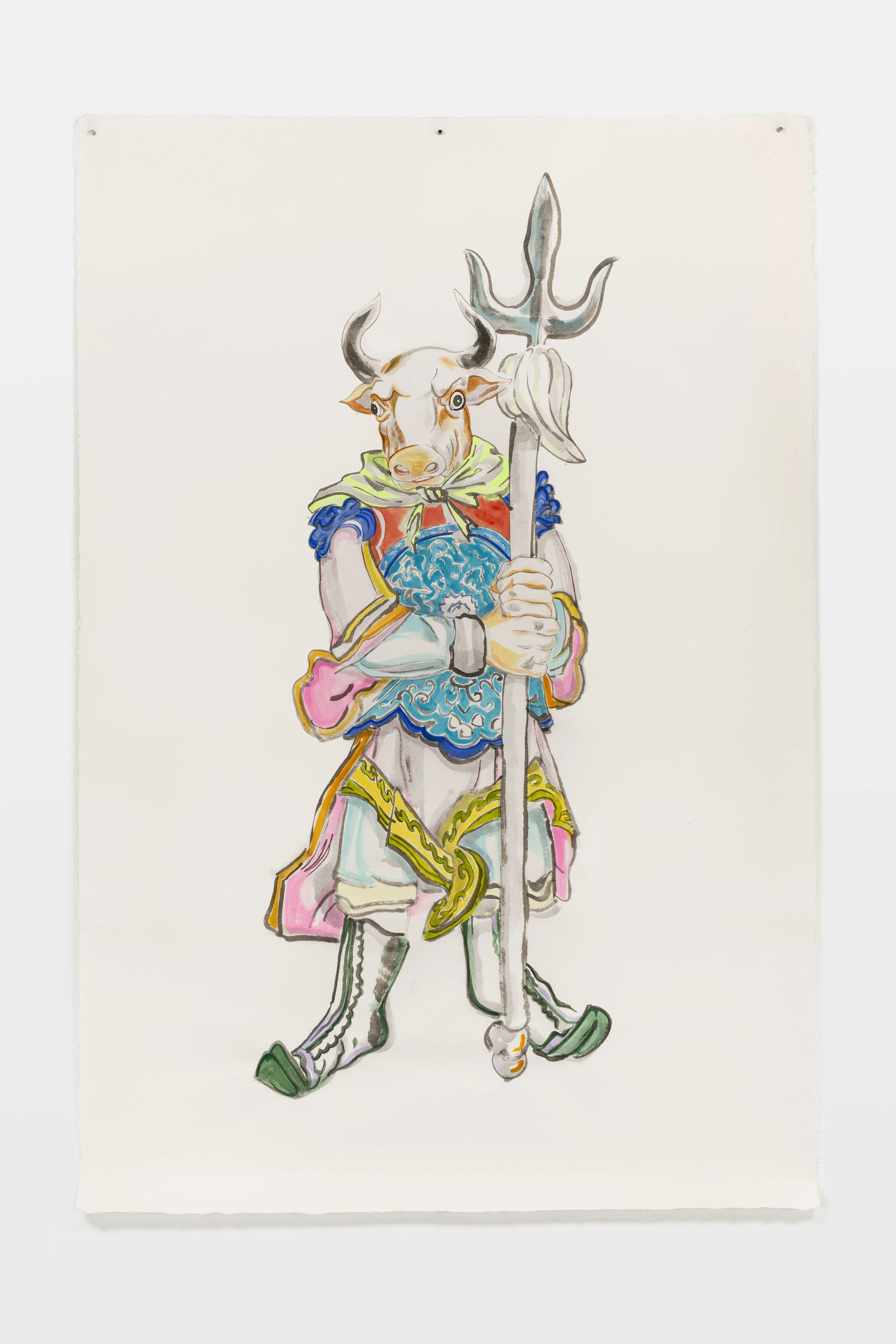 Ox Head, 2023, Jess Bradford & Louise Zhang, ink and acrylic on paper, 2 x 1.4M