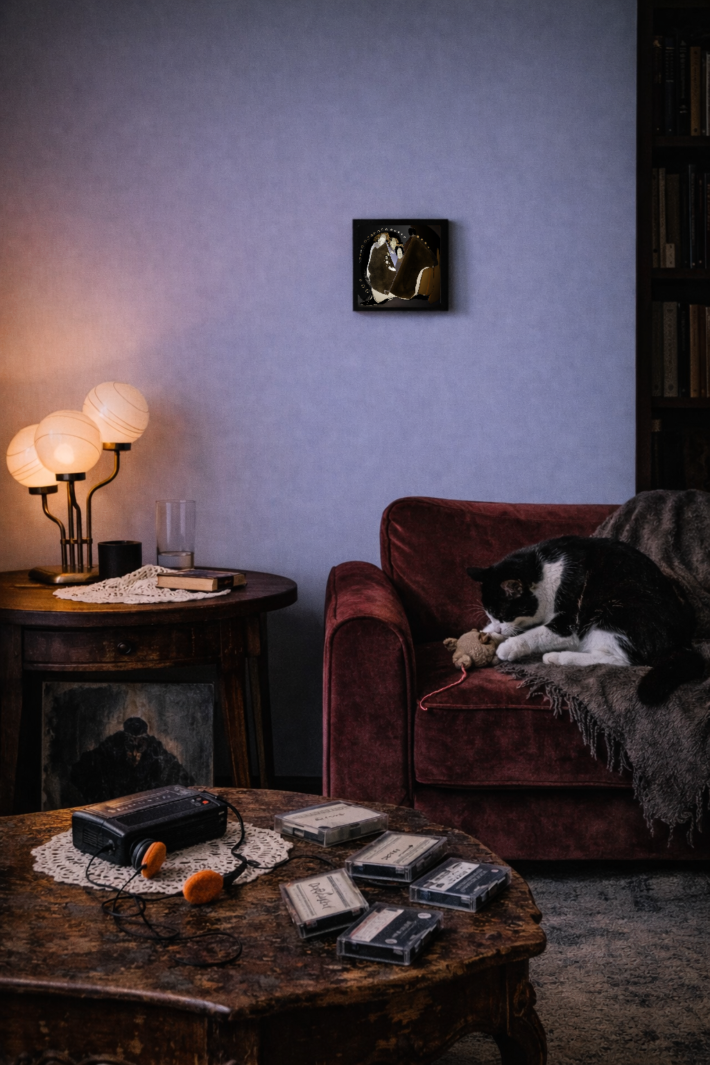 Art print on canvas small Christine Philipp the ritual velvet interior with cat.png