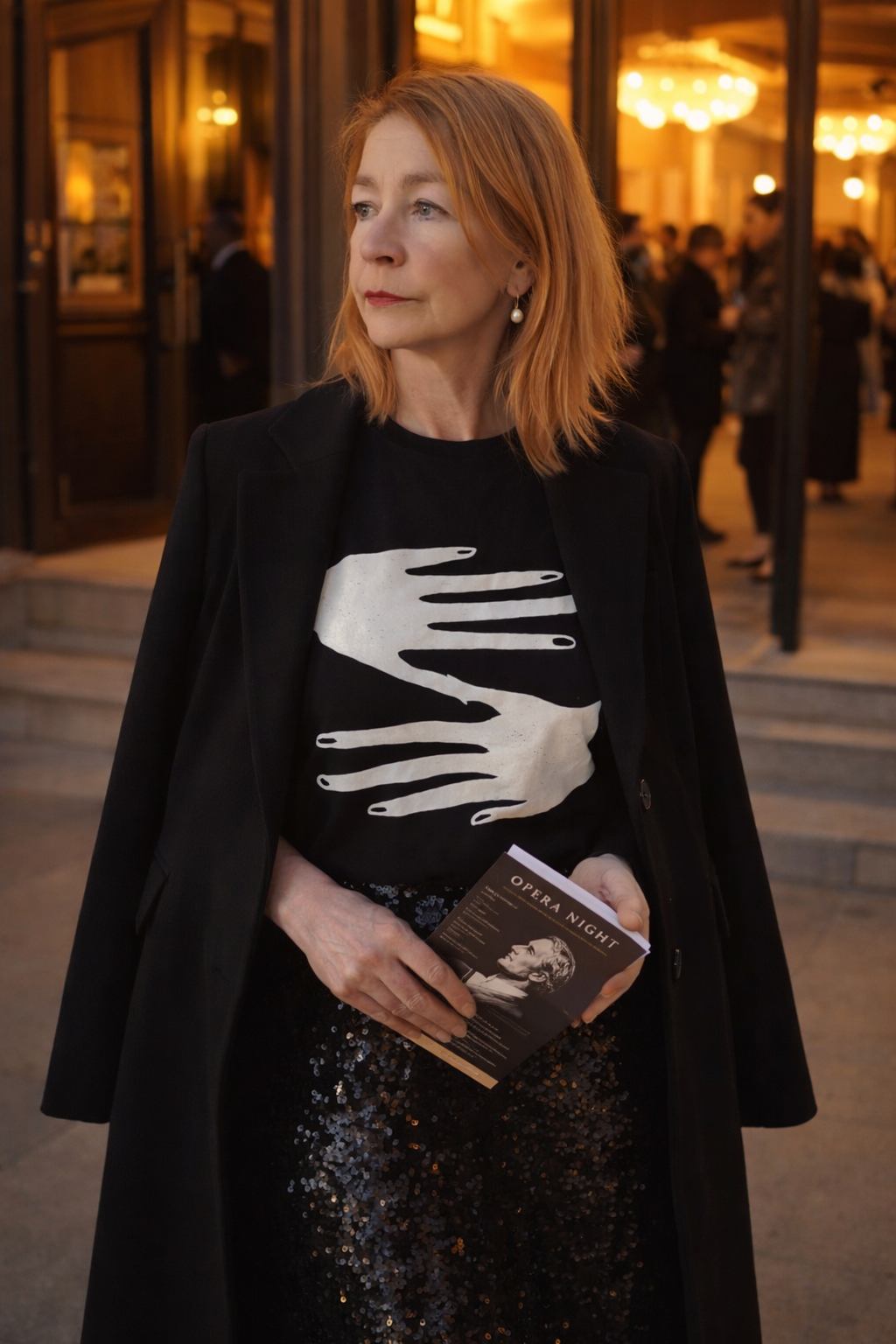 christine philipp t-shirt handled in front of opera house