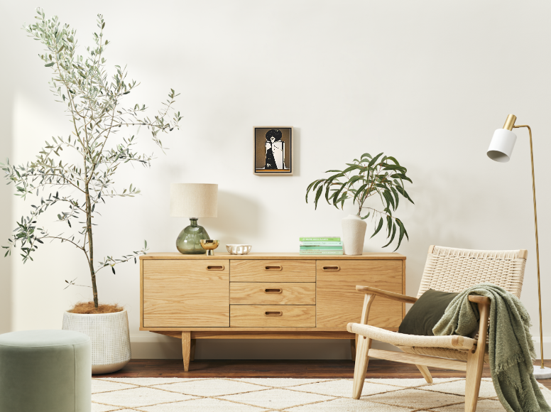 art print on canvas Oracle in Two Halves Christine Philipp wood grain frame room view.png