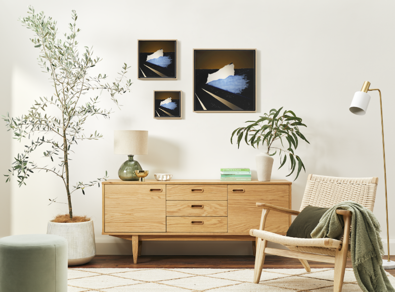 Art print on canvas by Christine Philipp Elsewhere black frame room view small medium large size.png