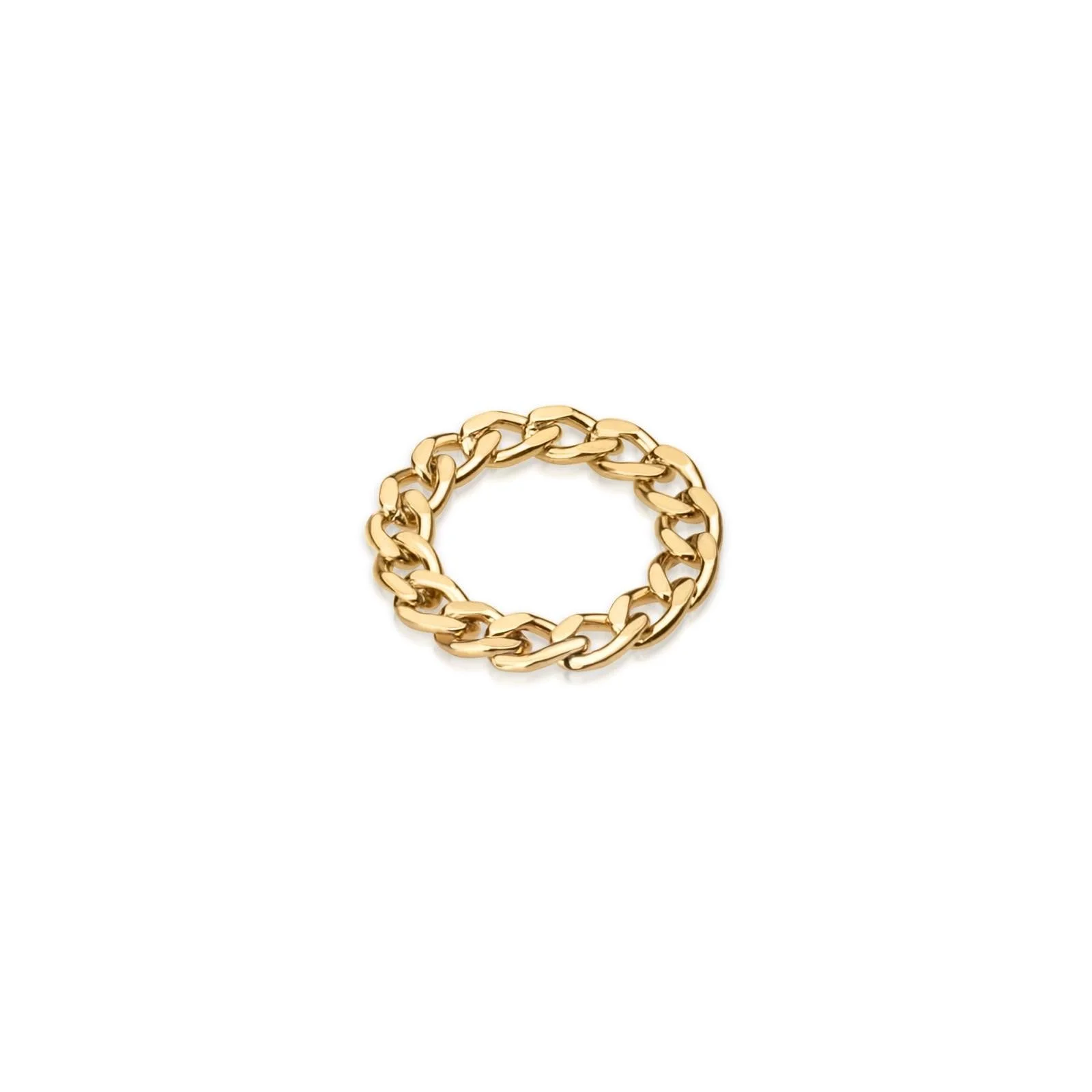 Gold chain link ring on white background