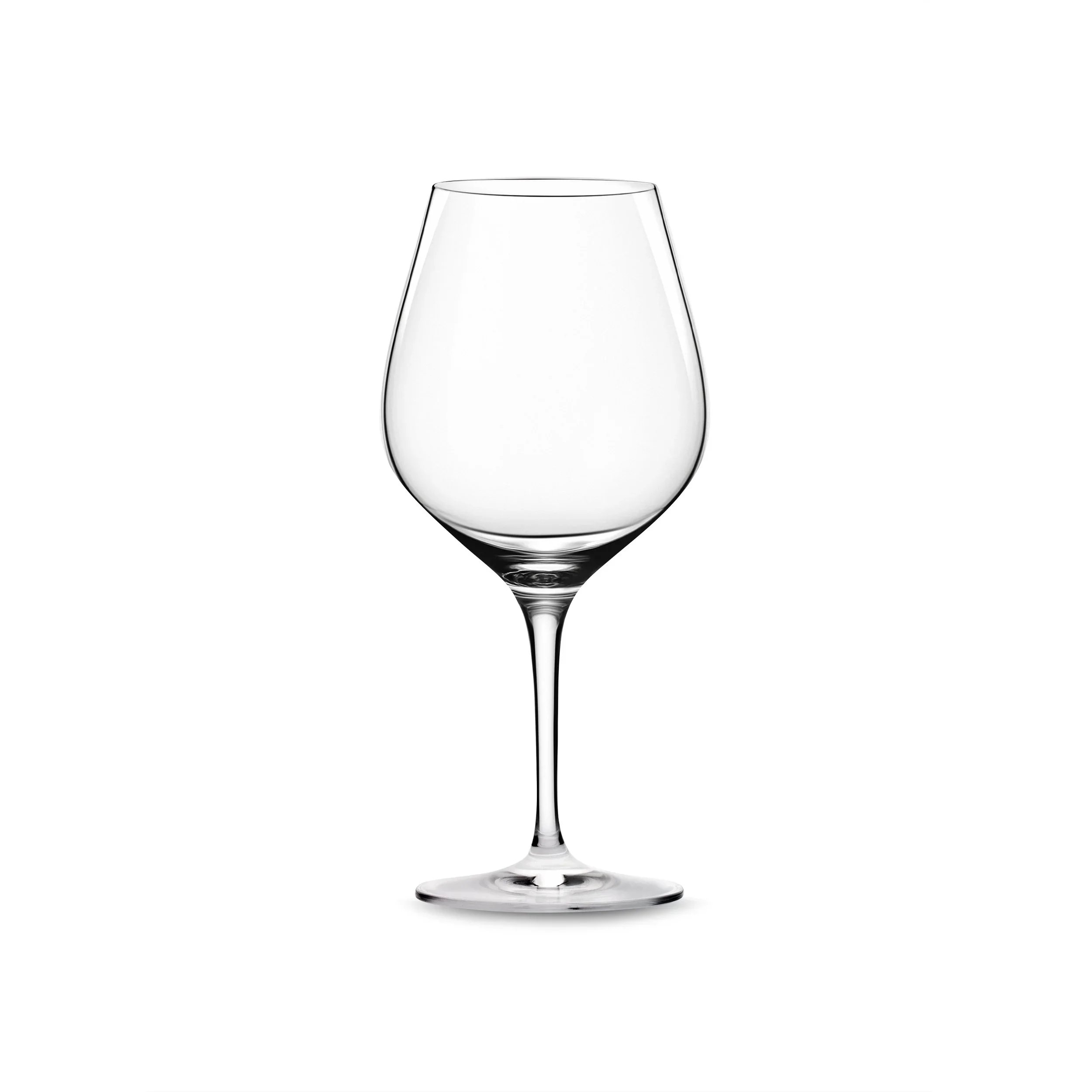 Empty wine glass with a long stem on a white background.