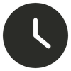 A simple black clock with green clock hands