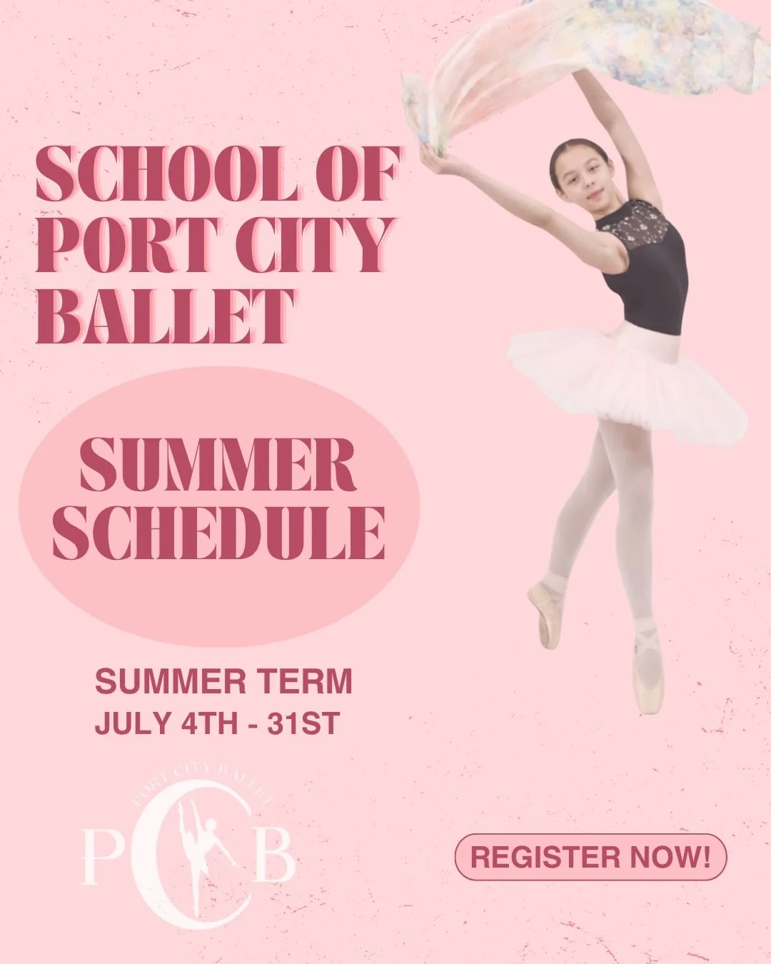 The SUN is out &amp; our Summer Term programming is here! ☀️

Our 4-Week Summer Term is running from July 4th - 31st at The School of Port City Ballet. Swipe to see the daily class schedules 🩷

Our adult classes will continue all summer long, with a