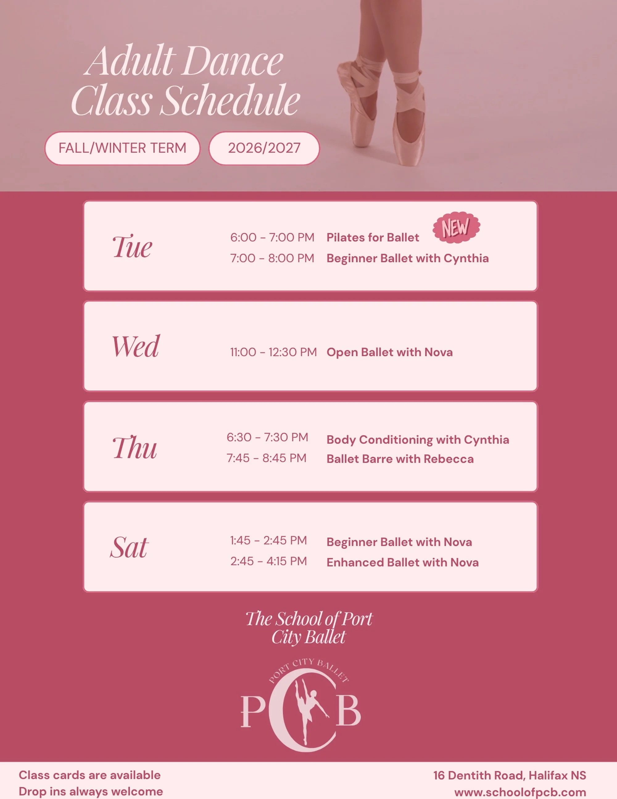 Our Adult Dance Class program is BACK for Season 3! ✨🩰

Fall Term starts on SEPTEMBER 14th 🎉🎉🎉

We cannot wait to welcome you all (or welcome back!) for another season of adult classes. Check out our class offerings for the Fall/Winter terms - so