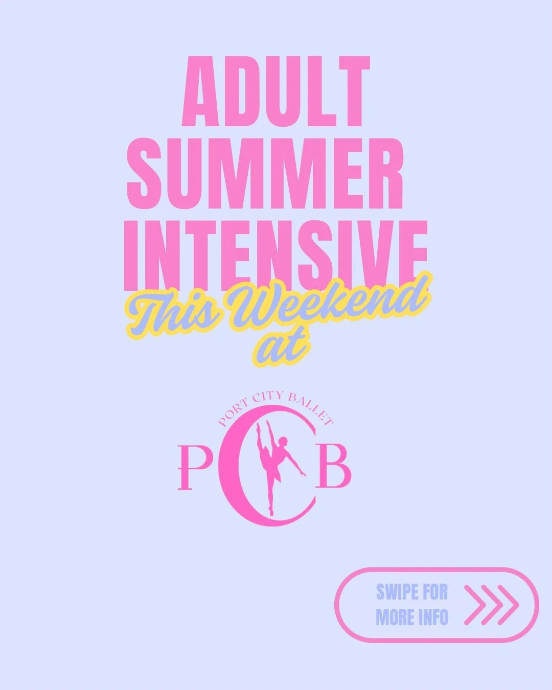 Adult Summer Intensive dancers! 🩰
We can&rsquo;t wait to welcome you this weekend 🩵
Doors open at 9:30 🕤 
Swipe to see our itinerary &amp; more info - see you tomorrow! 🎉