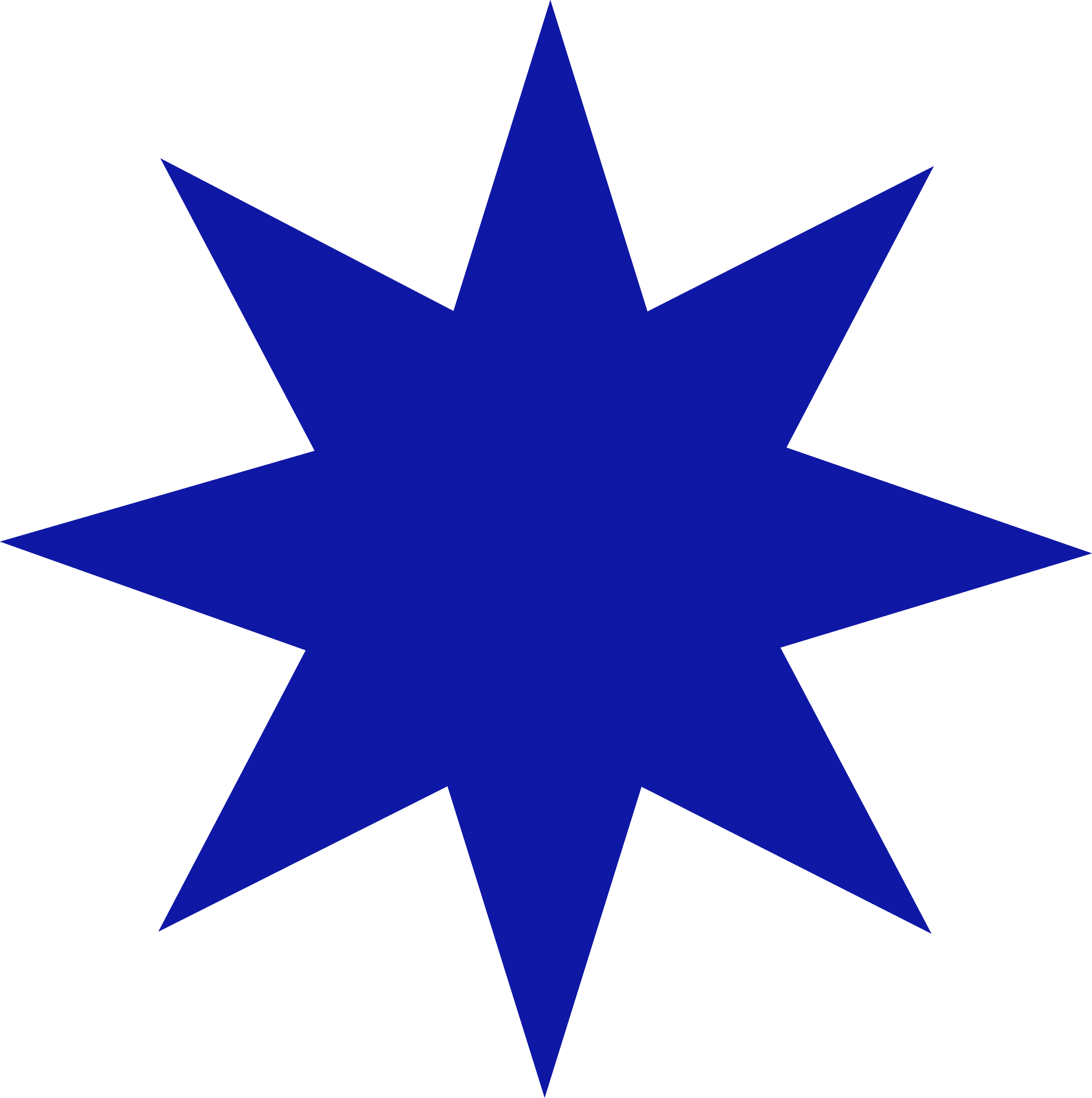 Estrela azul de oito pontas com fundo branco.