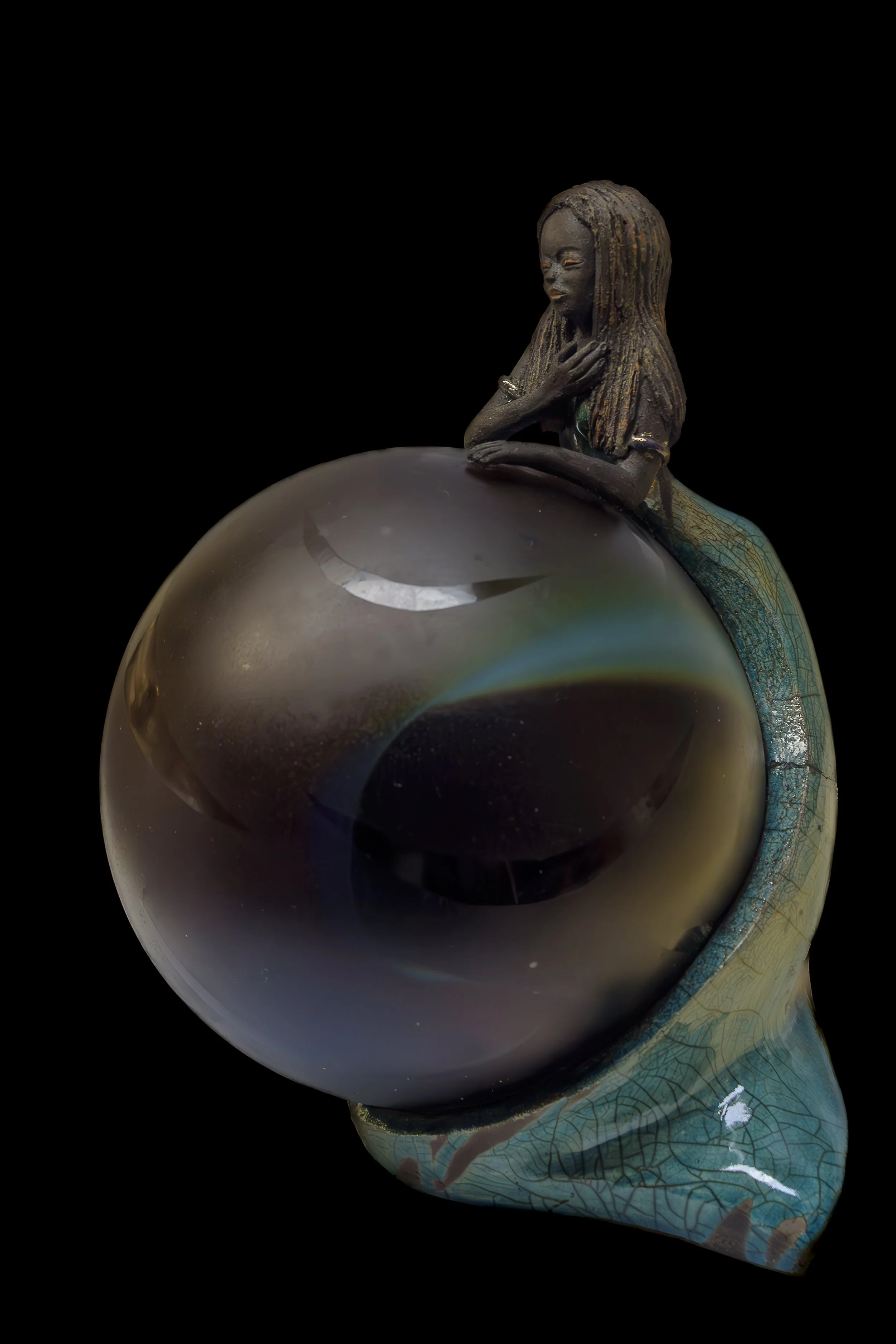 Miss Terre, Mystère (27 x 25 x 18 cm)- association Terre et Verre soufflé- vendu