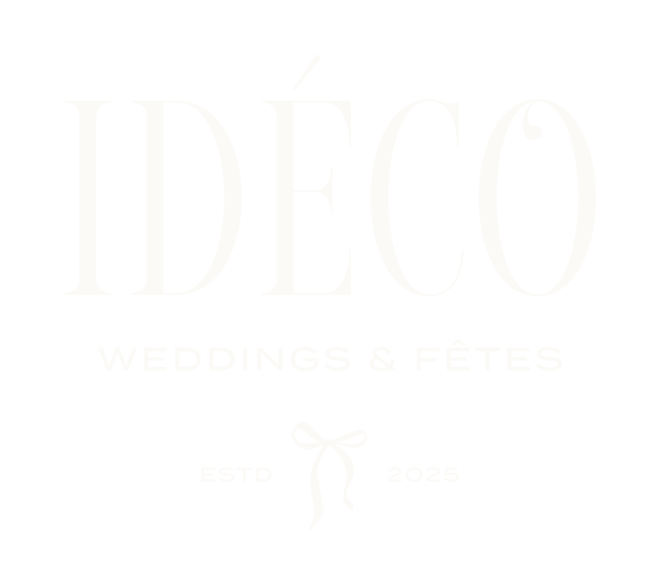 Logo for IDECO Weddings & Fêtes, established in 2025, with a black background, white text, and a decorative bow.