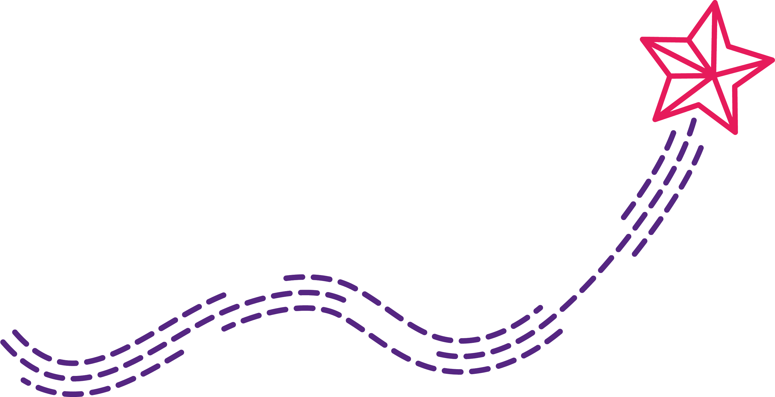 Illustration of a dashed purple line traveling upward with a pink star at the top, representing progress or achievement.
