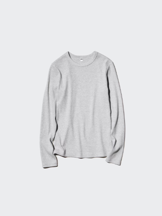 Light gray crewneck sweater on a white background.