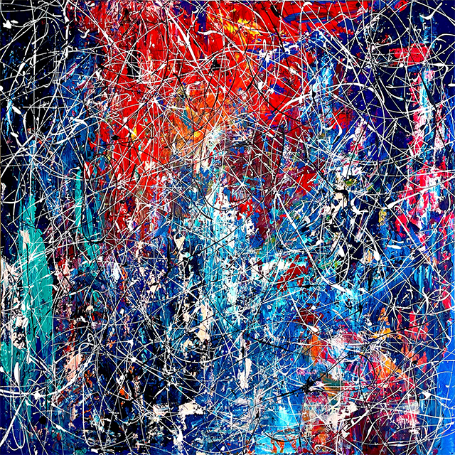 FEELS LIKE WE ONLY GO BACKWARDS  
Mixed Media on Canvas, 88x88 cm, 2024