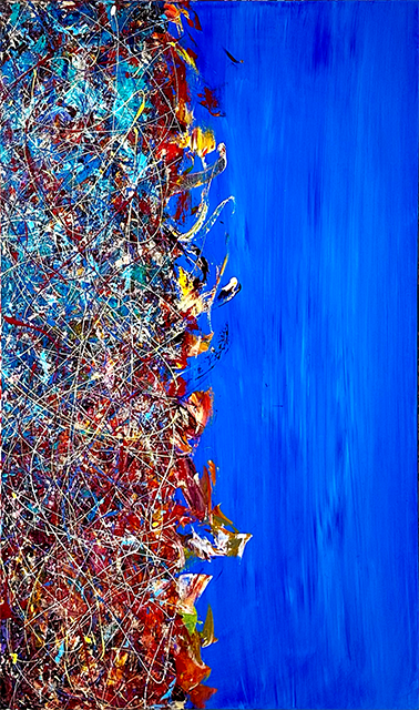 INTO THE FIRE  
Mixed Media on Canvas, 120x74 cm, 2024