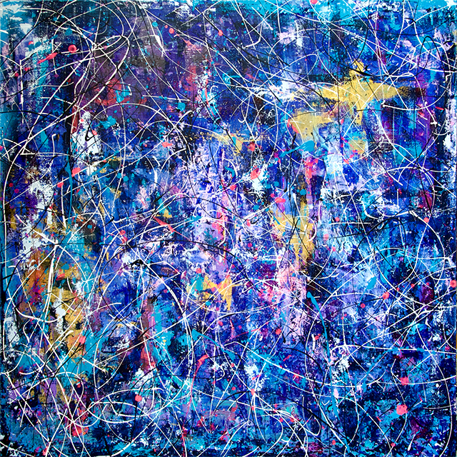 DROWNING IN THE NIGHT  
Mixed Media on Canvas, 88x88 cm, 2024