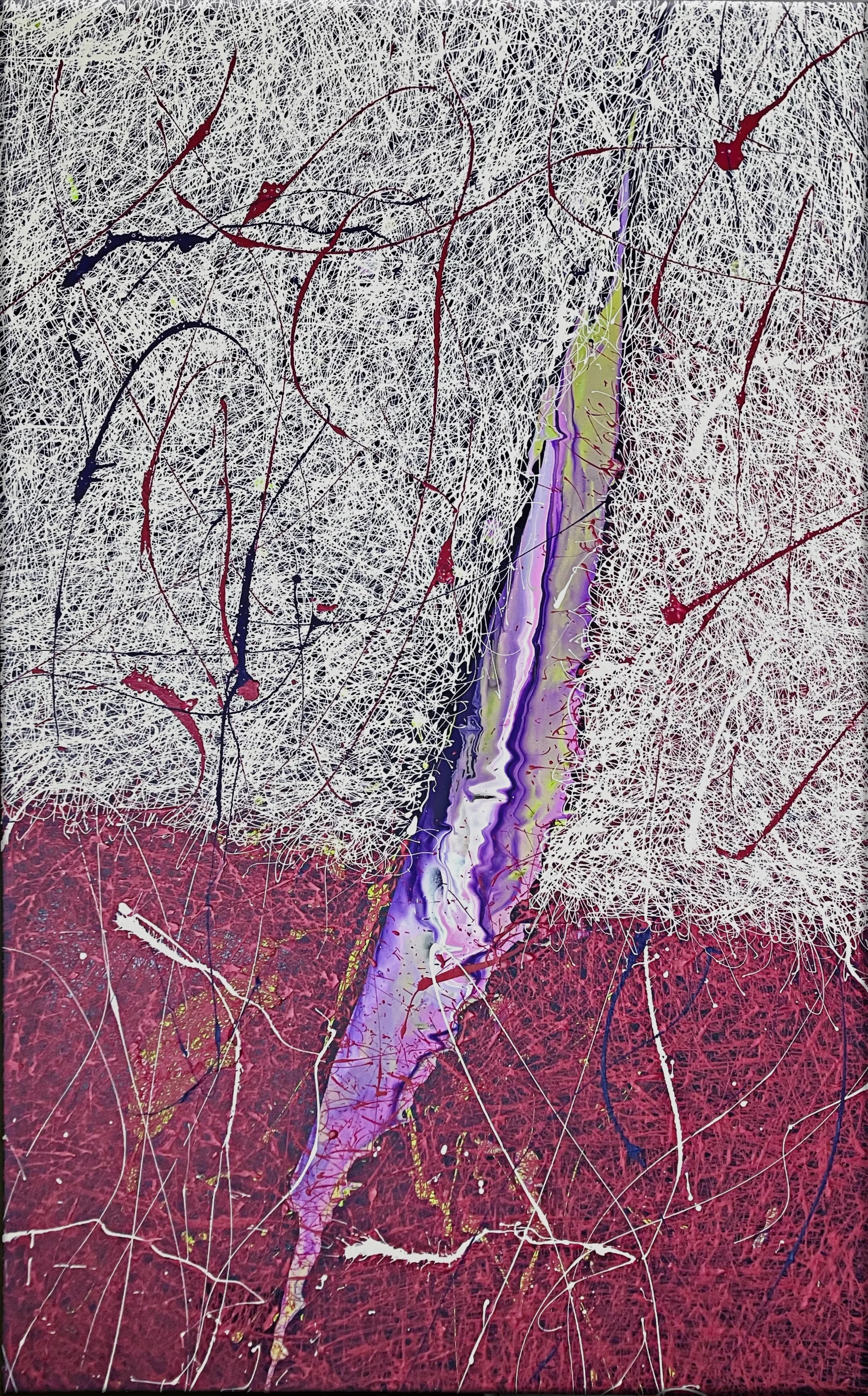 PRUSSIAN BLUE AND BURGUNDY  
Mixed Media on Canvas, 155x155 cm, 2023