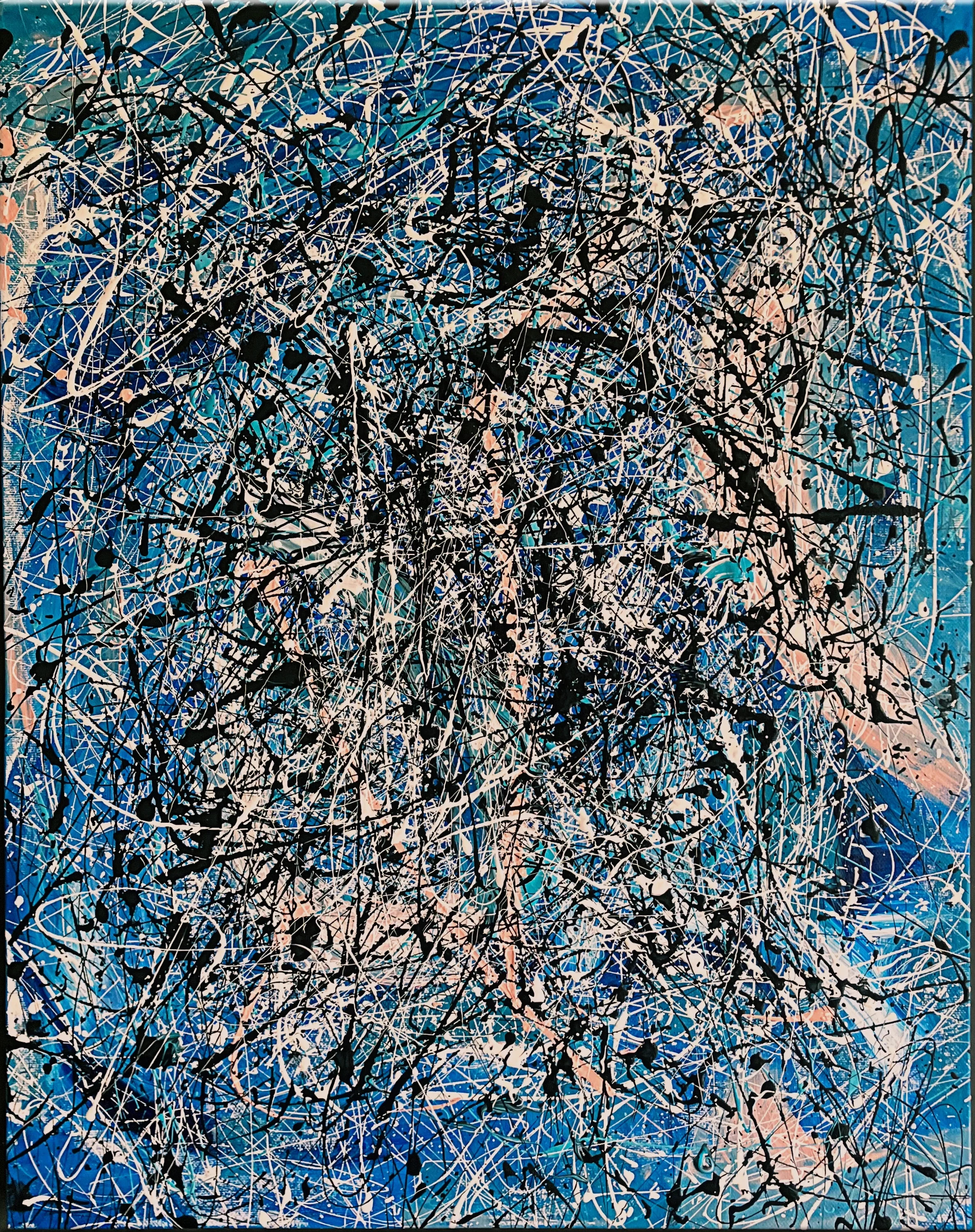 PRUSSIAN BLUE AND BURGUNDY  
Mixed Media on Canvas, 155x155 cm, 2023
