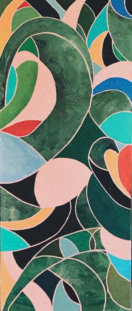 GAME OF EMERALD FEATHER  
Acrylic on Canvas, 150x64 cm, 2022
