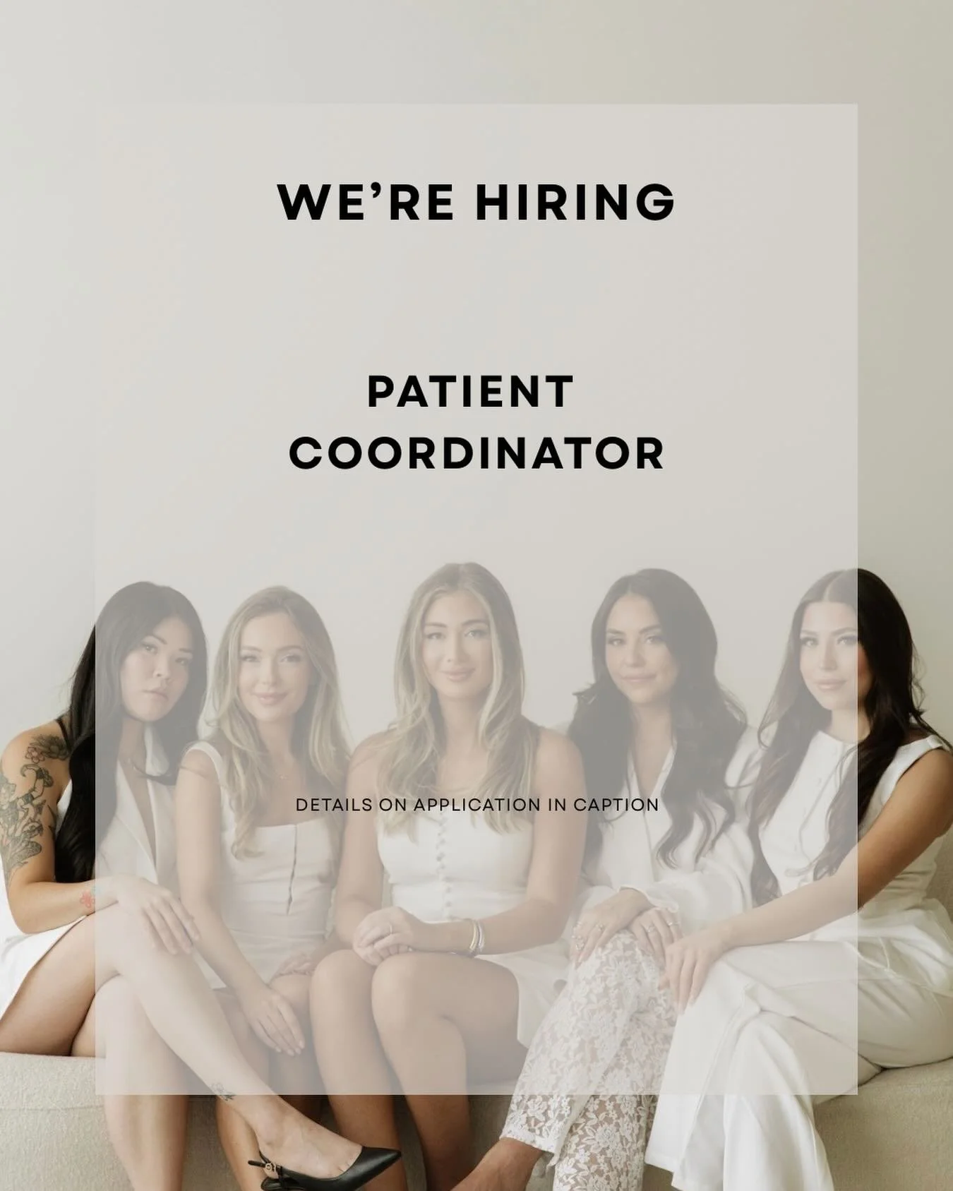 We&rsquo;re hiring | Patient Coordinator 

We&rsquo;re looking for a part-time Patient Coordinator to join our team. 

This role is ideal for someone who is organized, client-focused, and passionate about the aesthetics industry.

Requirements:
&bull