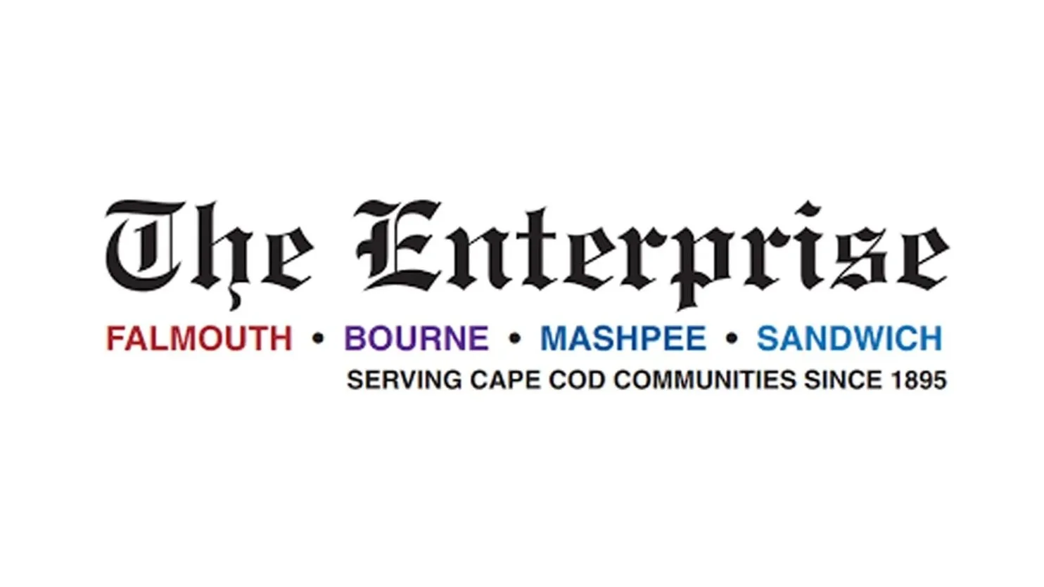 Logo for The Enterprise, a seafood restaurant serving Cape Cod communities since 1895, featuring names of towns Falmouth, Bourne, Mashpee, Sandwich.