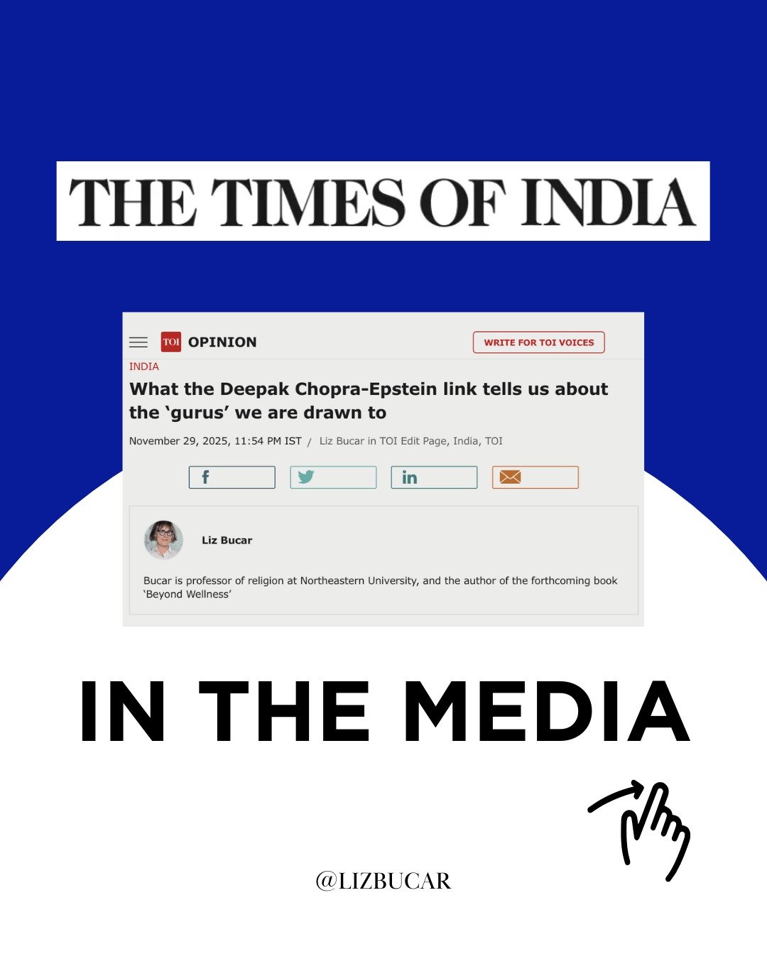 ICYMI: The Times of India republished my Deepak Chopra essay (on my birthday no less).

Getting featured in the world's largest English-language newspaper wasn't on my 2025 bingo card, but here we are! 

They found my newsletter Religion, Reimagined,