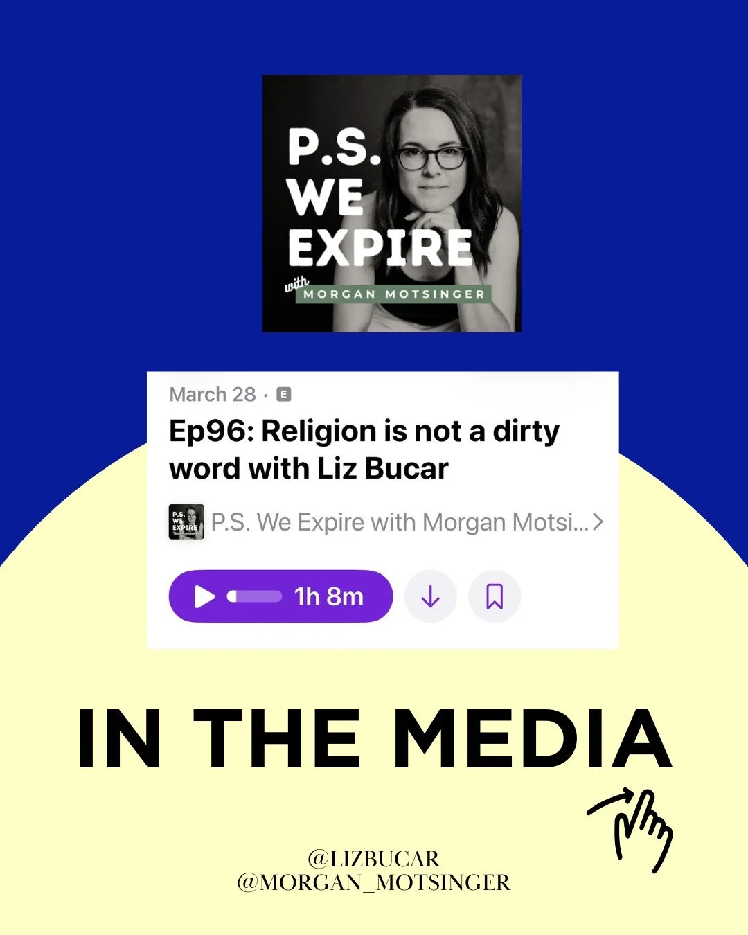 Religion is not a dirty word, but a lot of us have been too burned, too skeptical, or too cool to look at it clearly. I got to dig into that (and so much more) with the brilliant @morgan_motsinger on her podcast P.S. We Expire. We'd never met before 