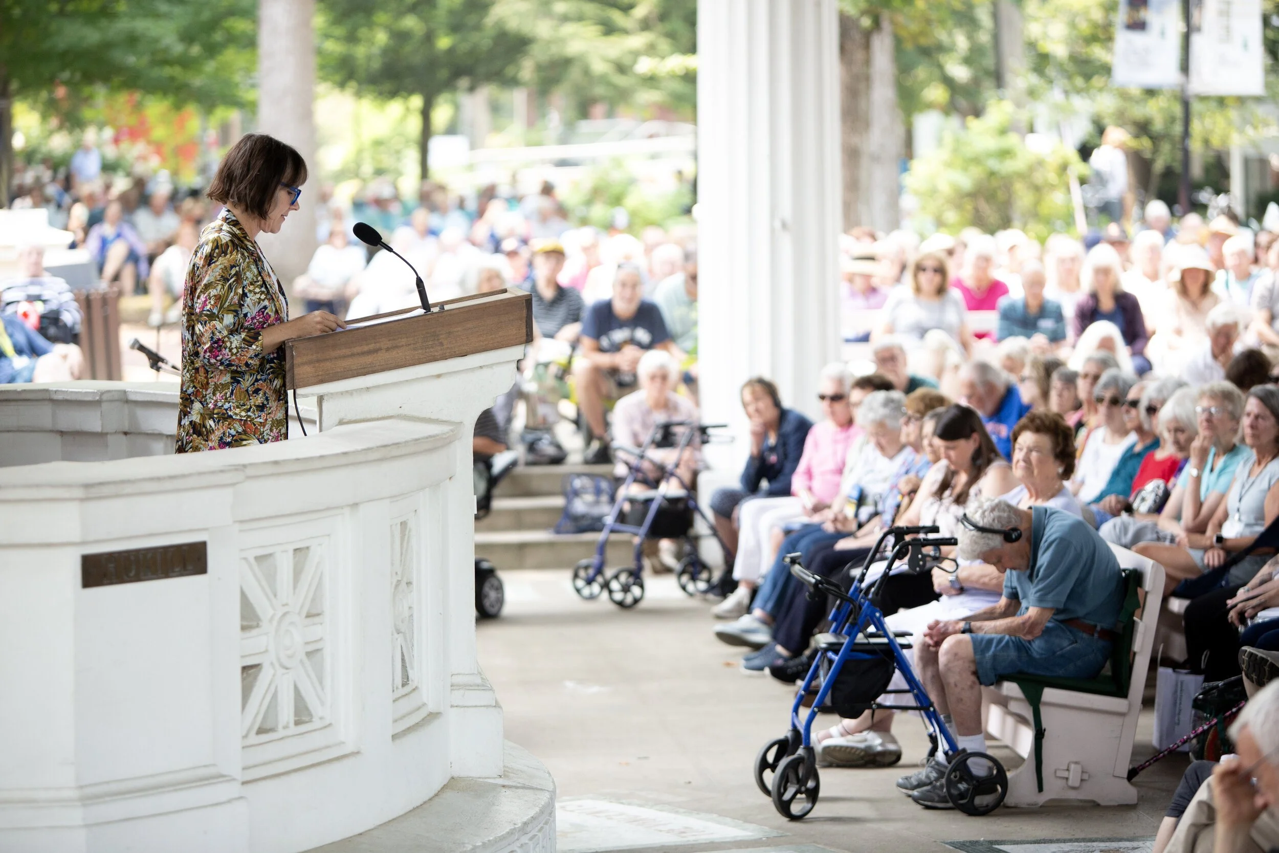 Liz Bucar Speaking to Large Crowd