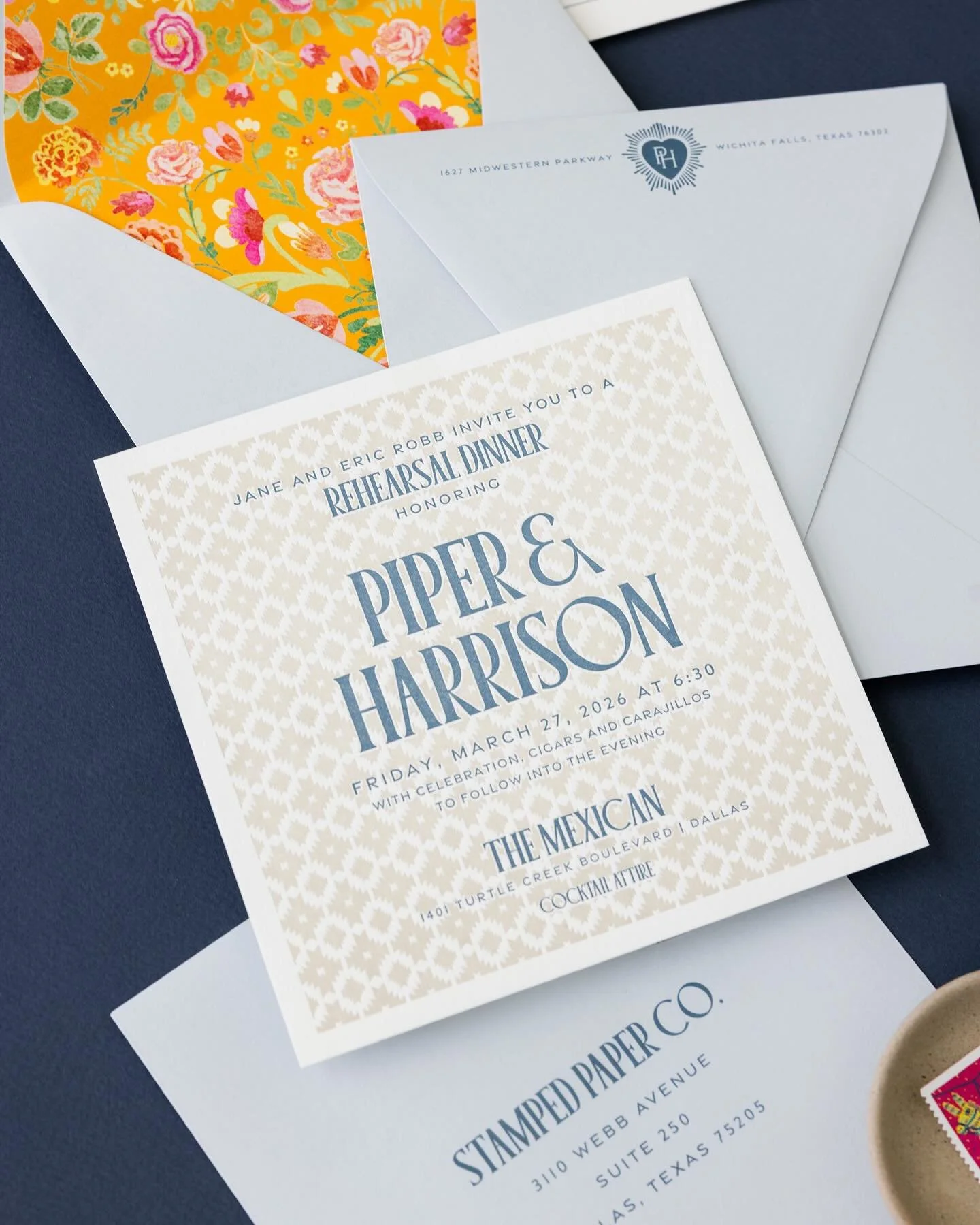 A rehearsal dinner that set the tone ✨

For Piper &amp; Harrison&rsquo;s chic, color-soaked soir&eacute;e at The Mexican in Dallas, we pulled inspiration straight from the space itself: those iconic tiles, reimagined in letterpress. Bold pattern, a c