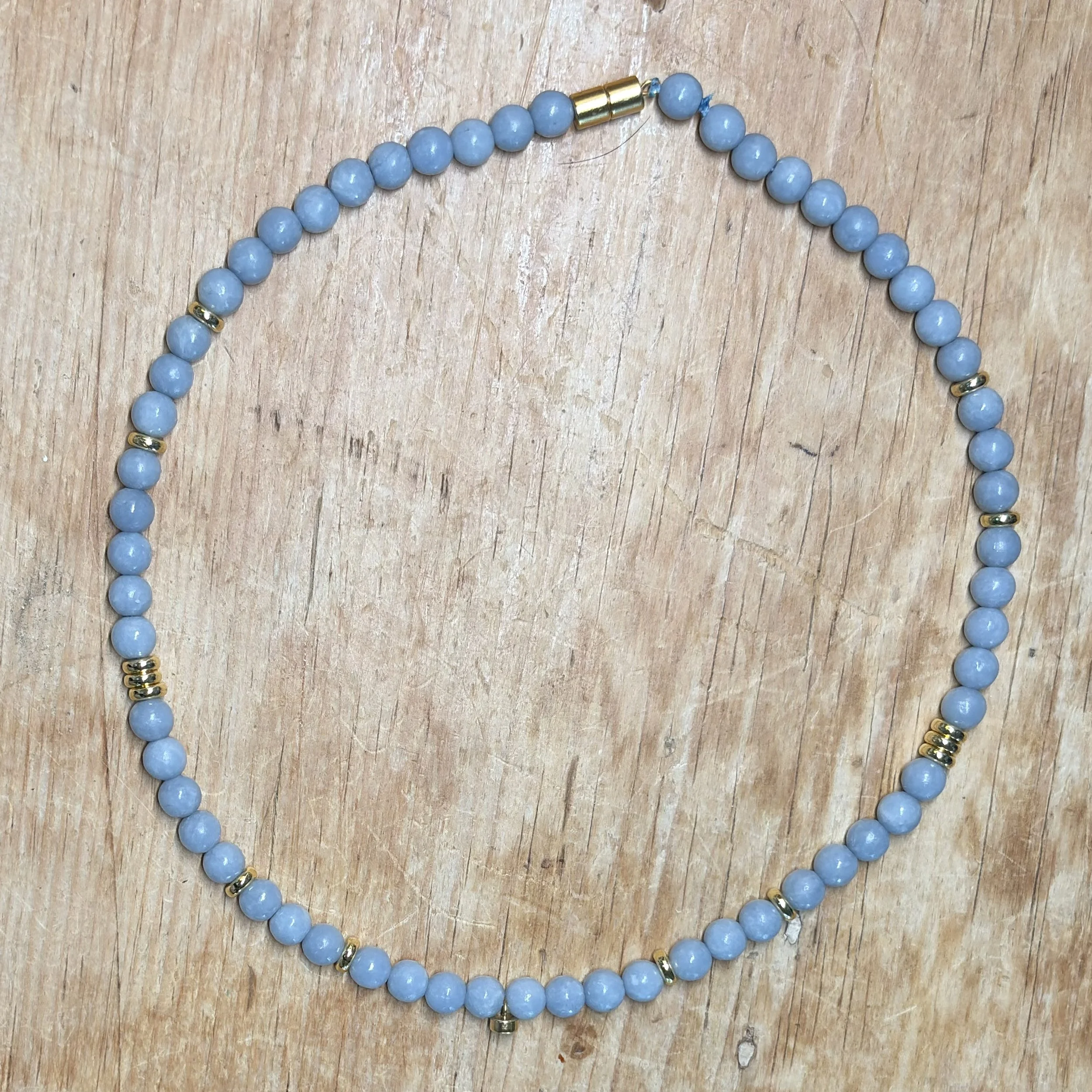 Blue Angelite and gold necklace