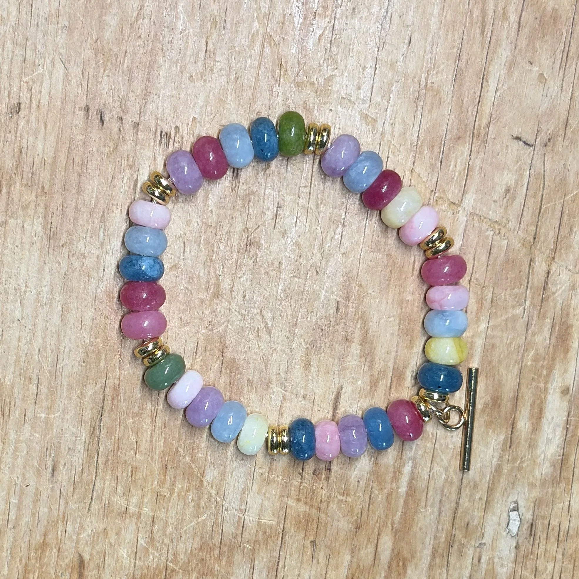 Pastel glass T bar bracelet