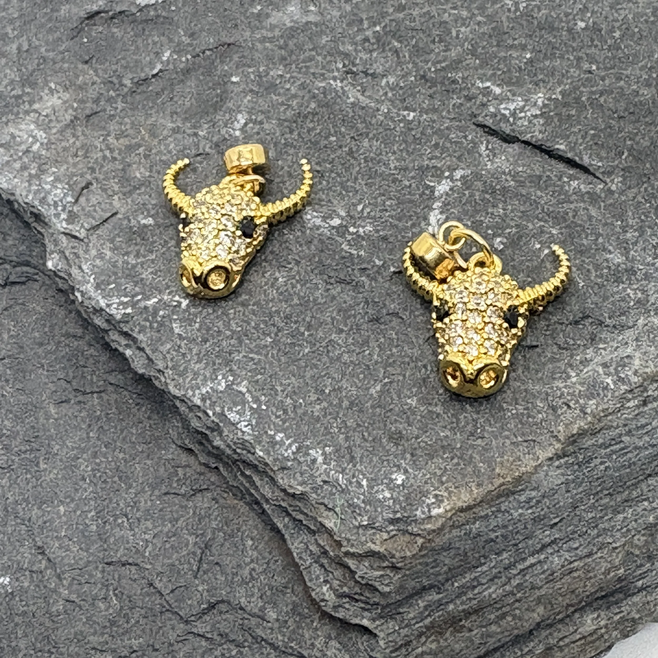 Zirconia and gold bull head Charm
