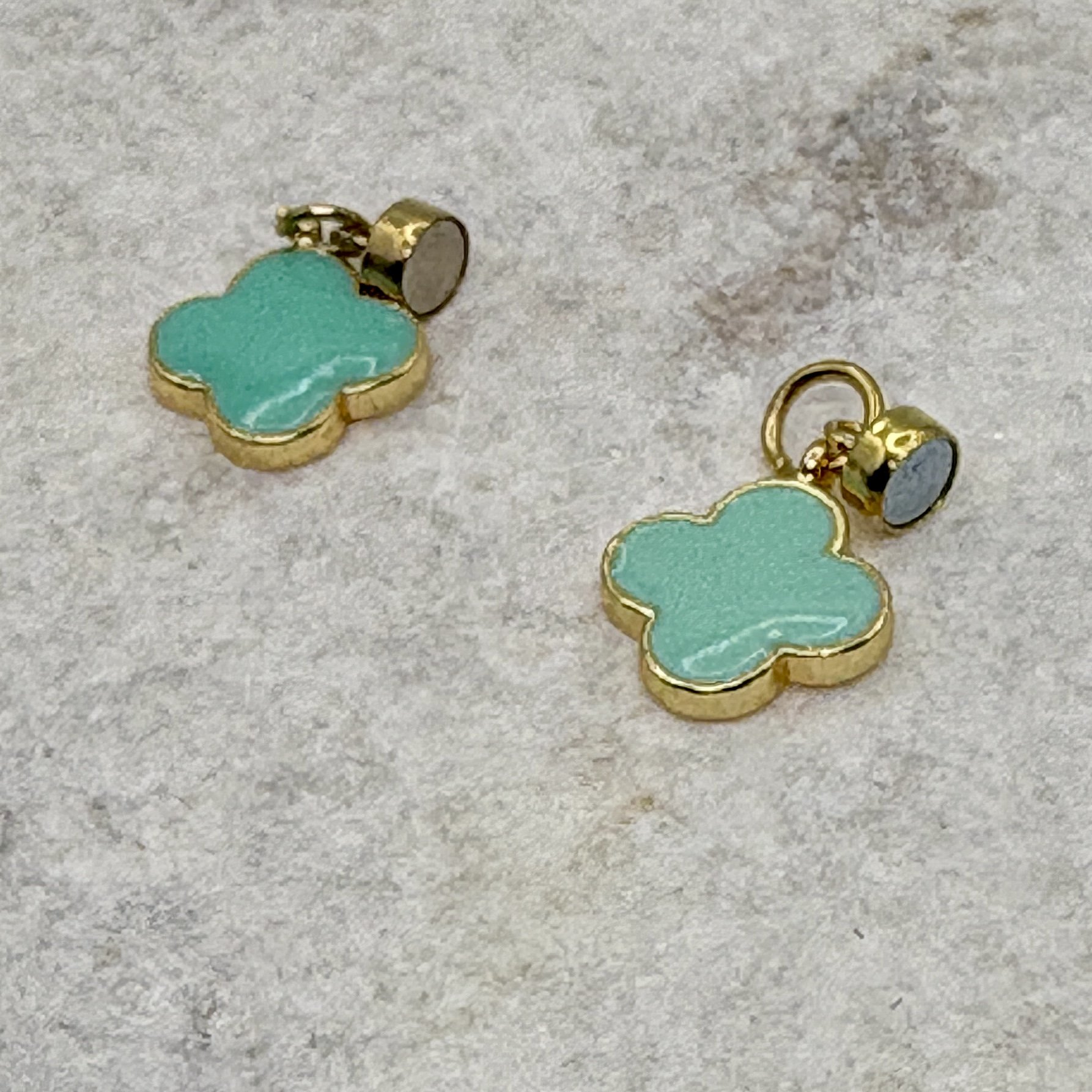 Turquoise enamel and gold clover charm