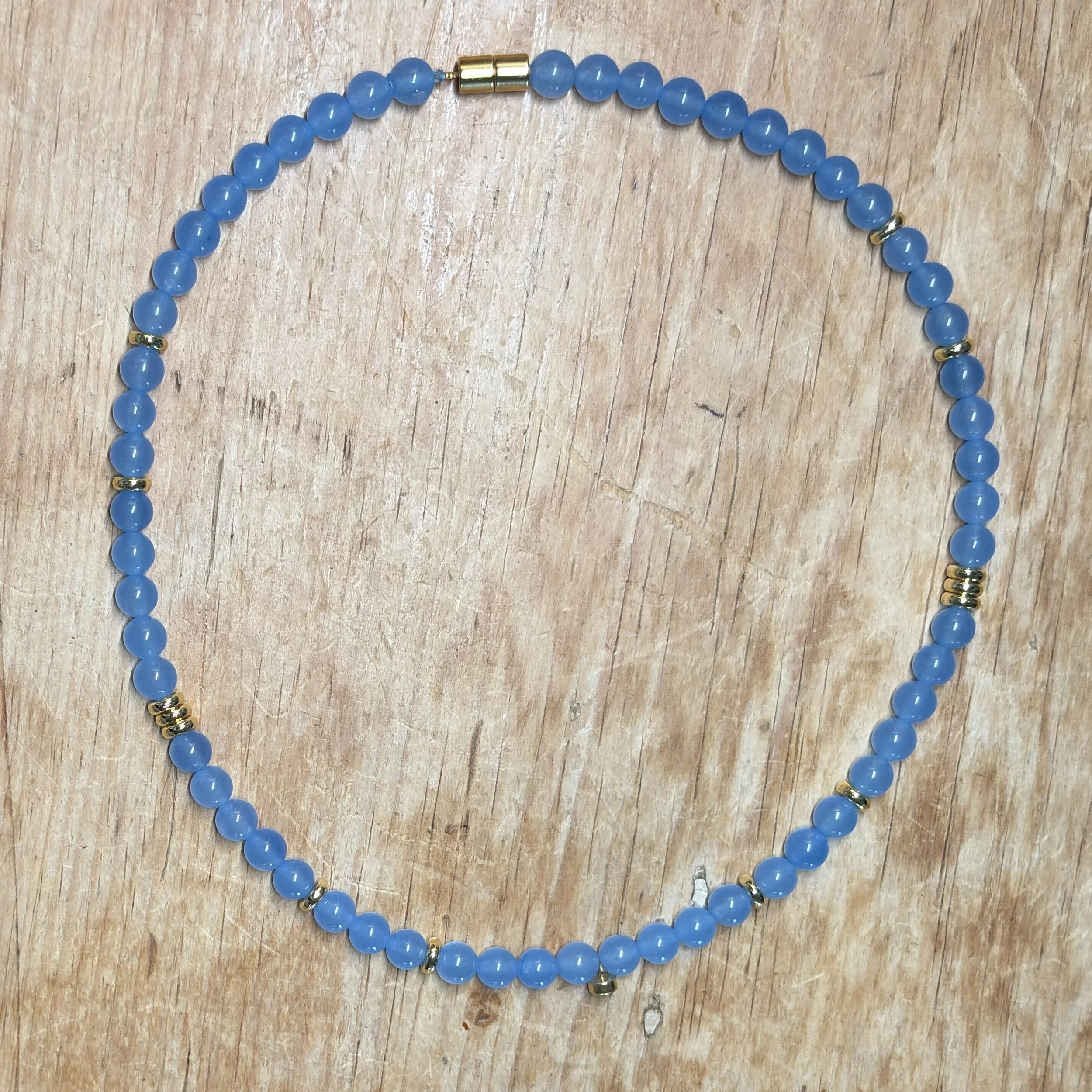 Cyan Malaysian Jade bead and gold necklace