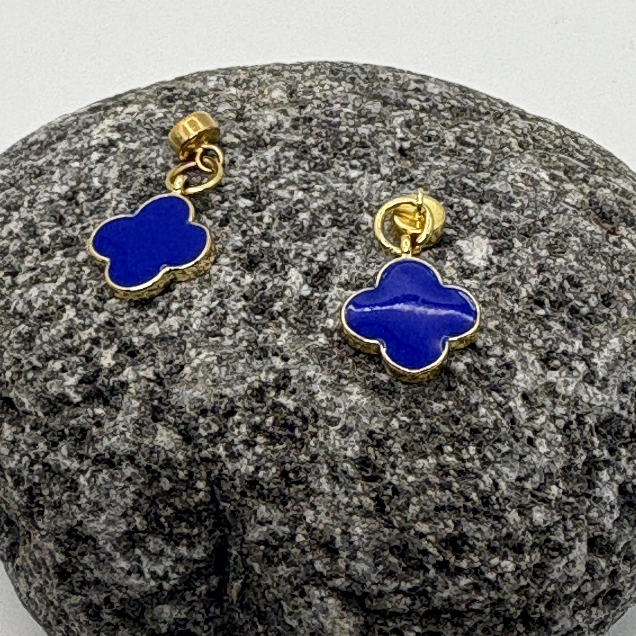 Blue enamel and gold clover charm