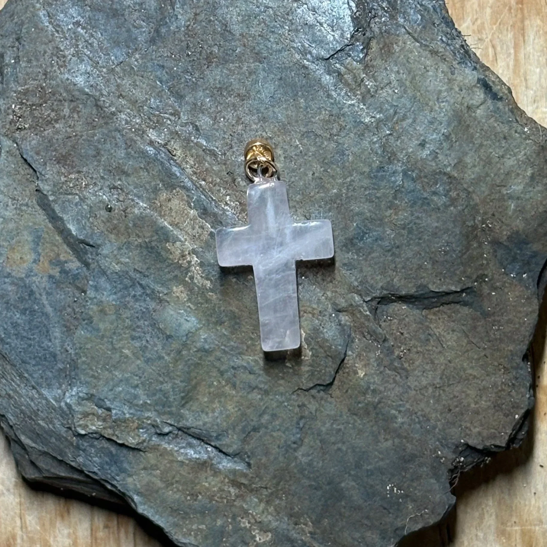 Rose quartz cross pendant