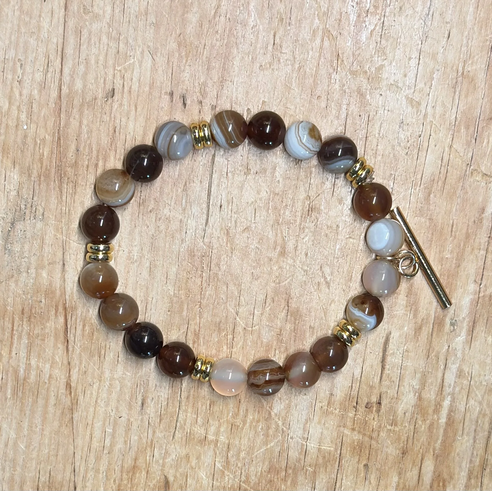 Brown banded agate T bar bracelet