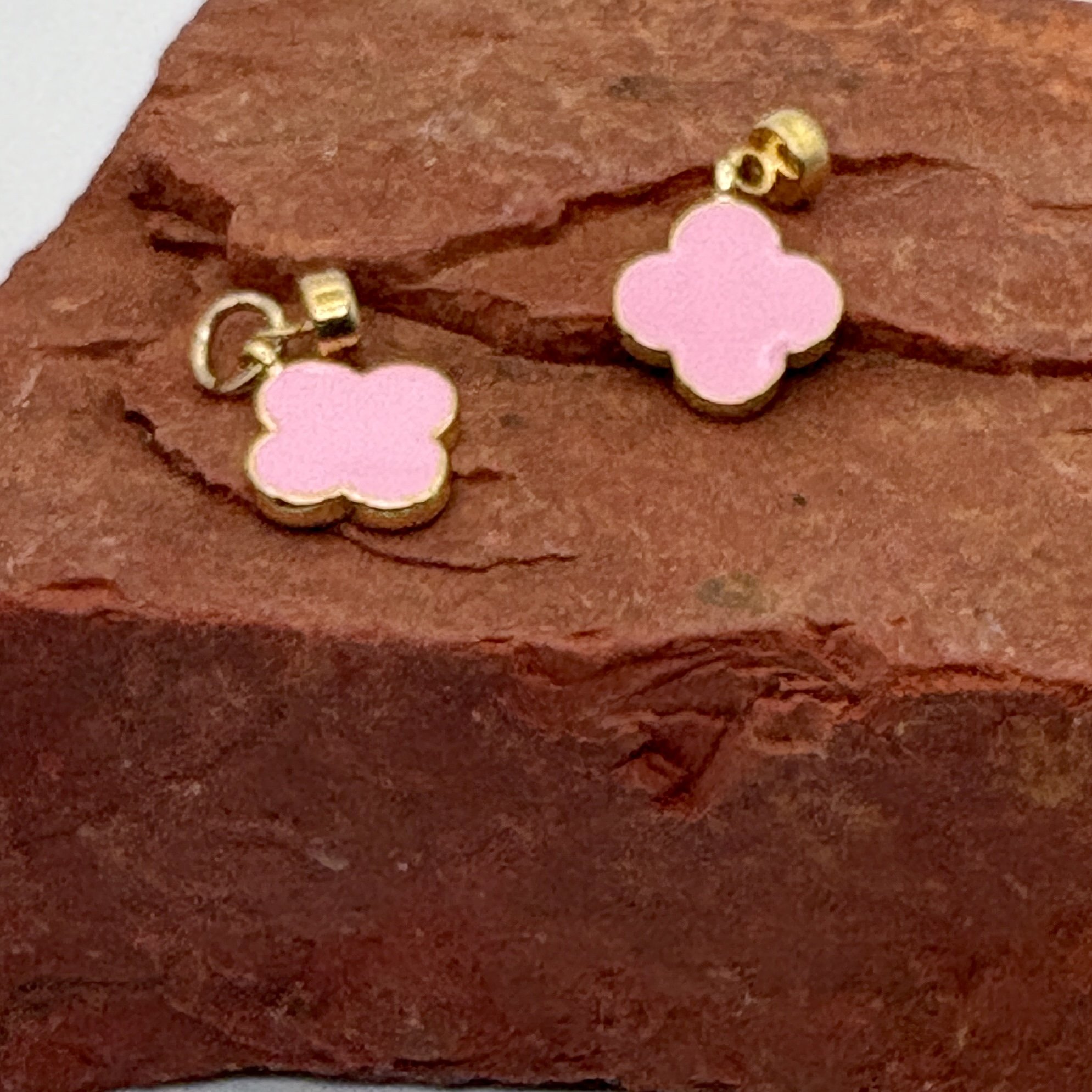 Pink enamel and gold clover charm