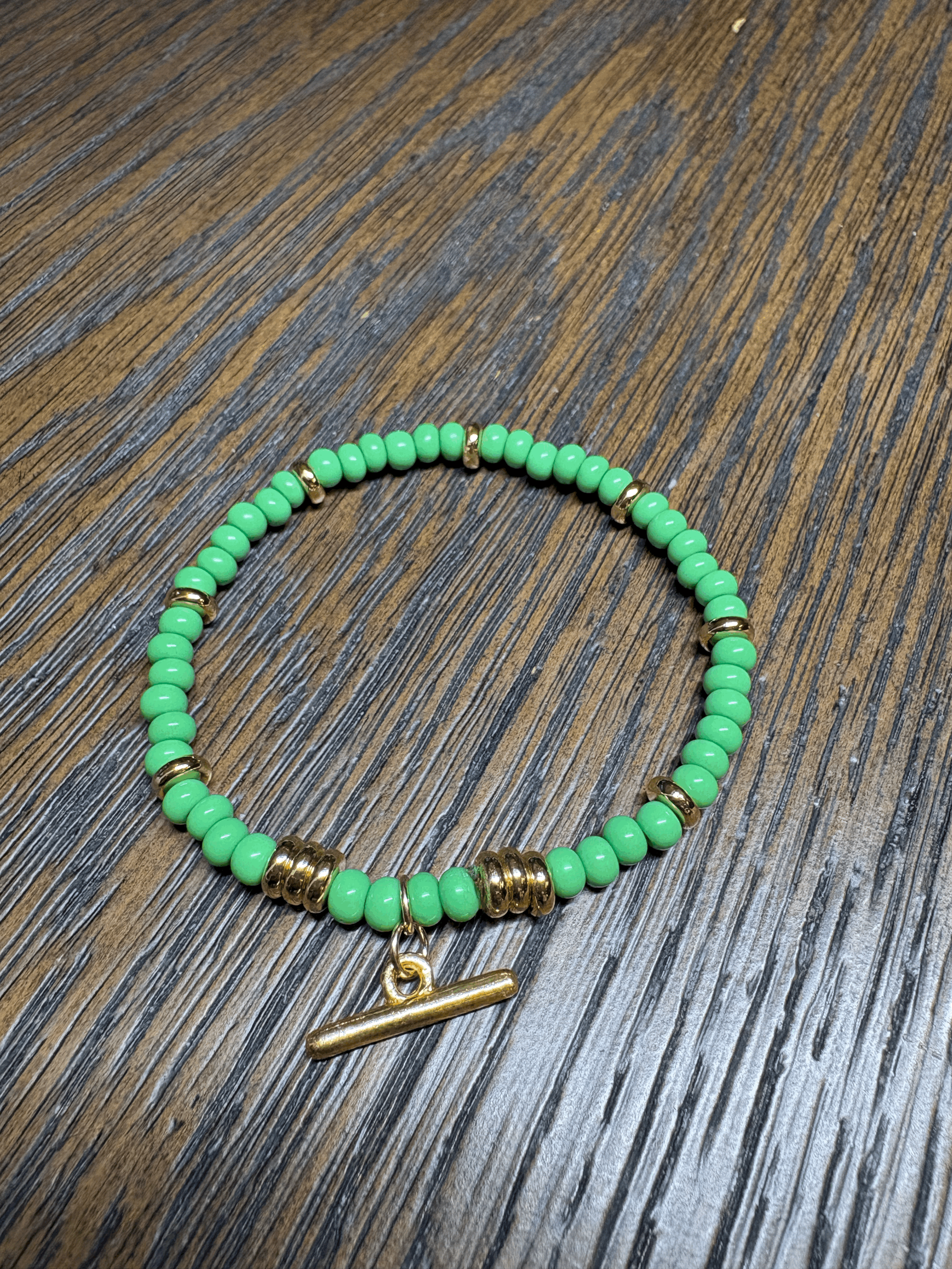 Green T bar bracelet