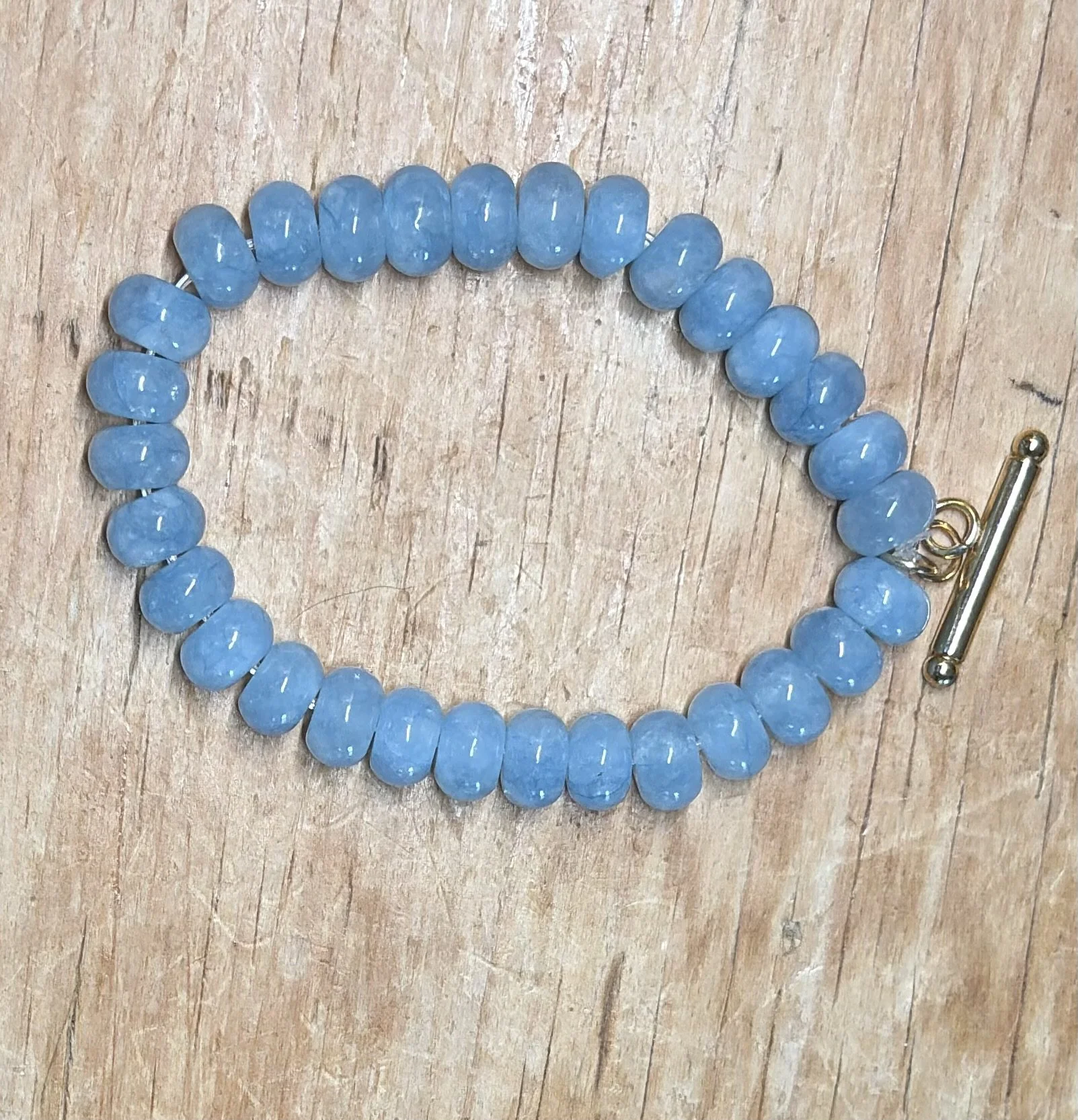 Pale blue glass T bar bracelet