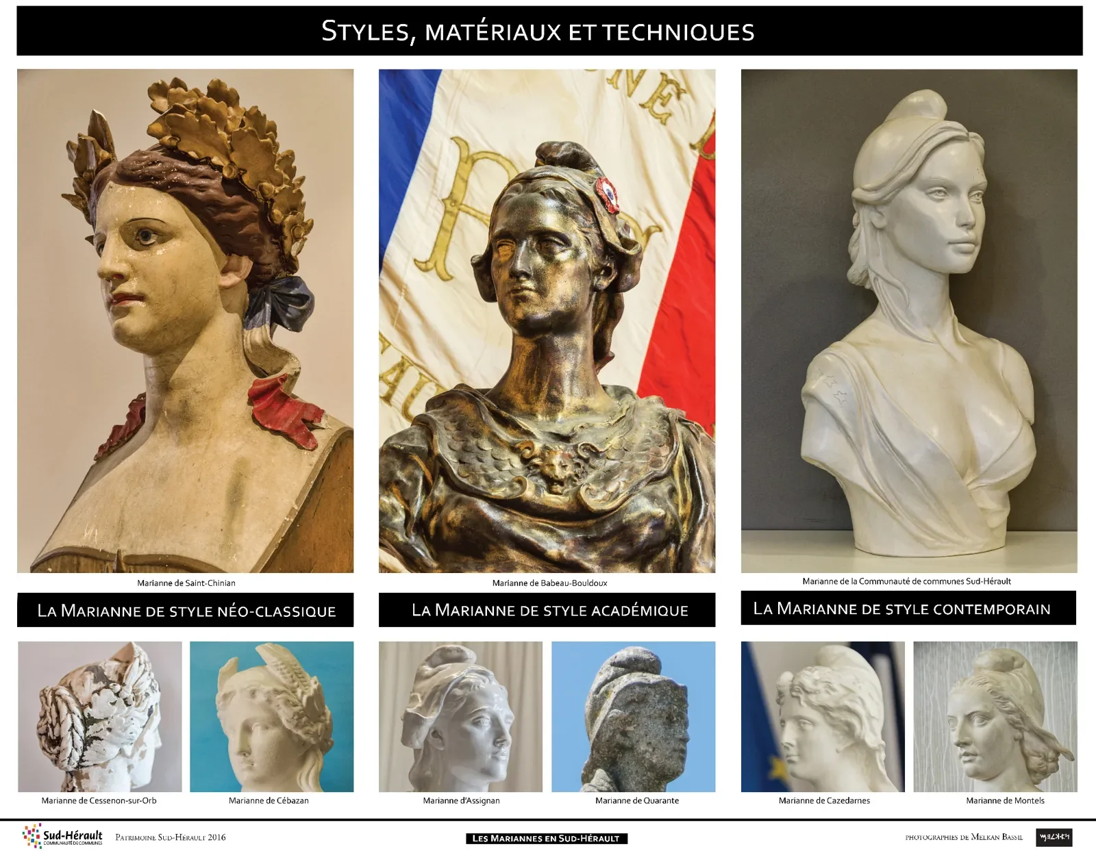 Diversité des styles et matériaux des Mariannes photographiées en Occitanie