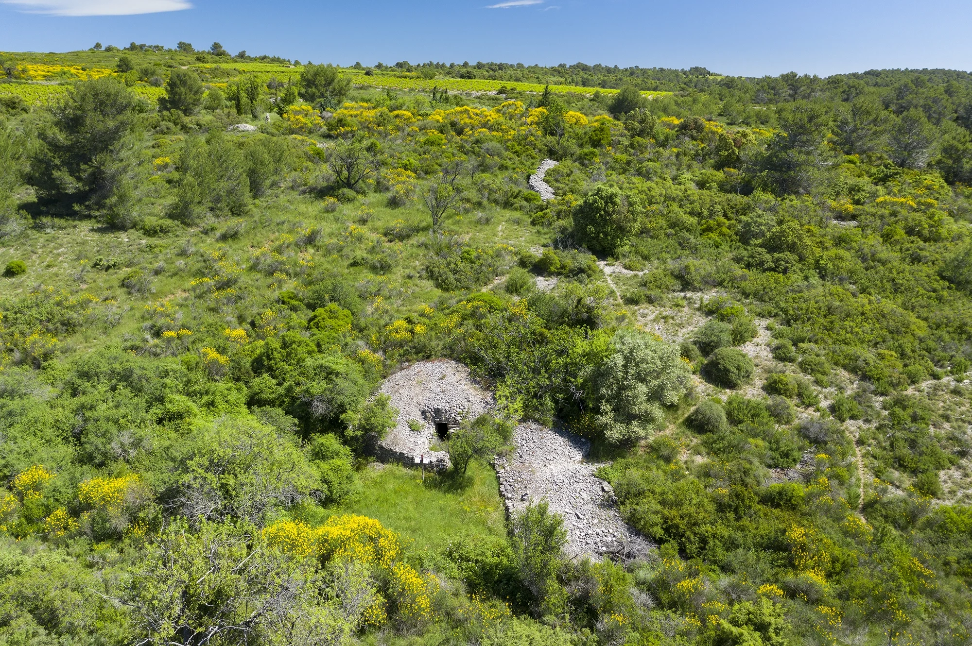 Vue aérienne d'une capitelle à Villespassans, patrimoine architecturale d'Occitanie