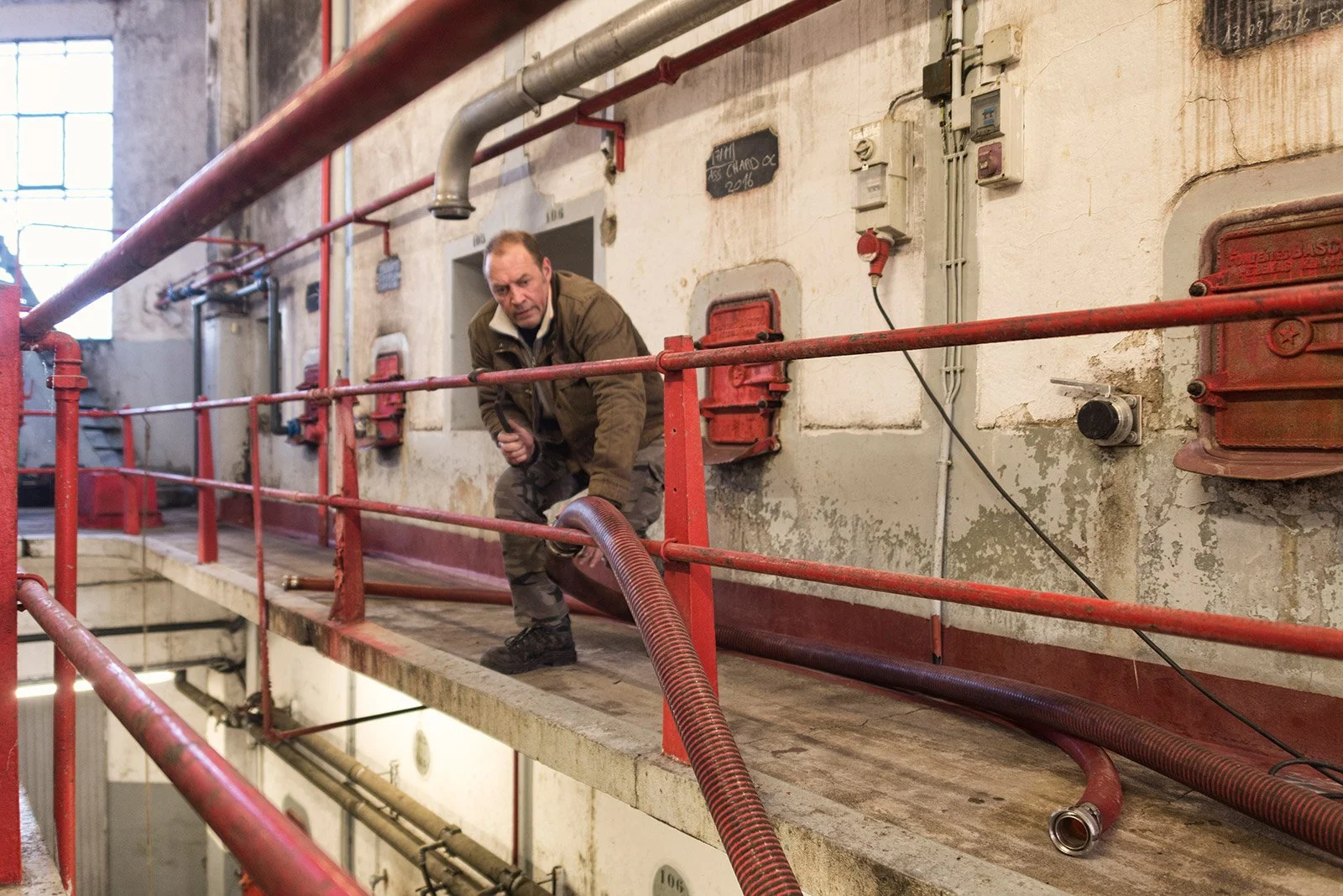 Travaux de préparation à la vinification dans la cave coopérative de Cessenon-sur-Orb